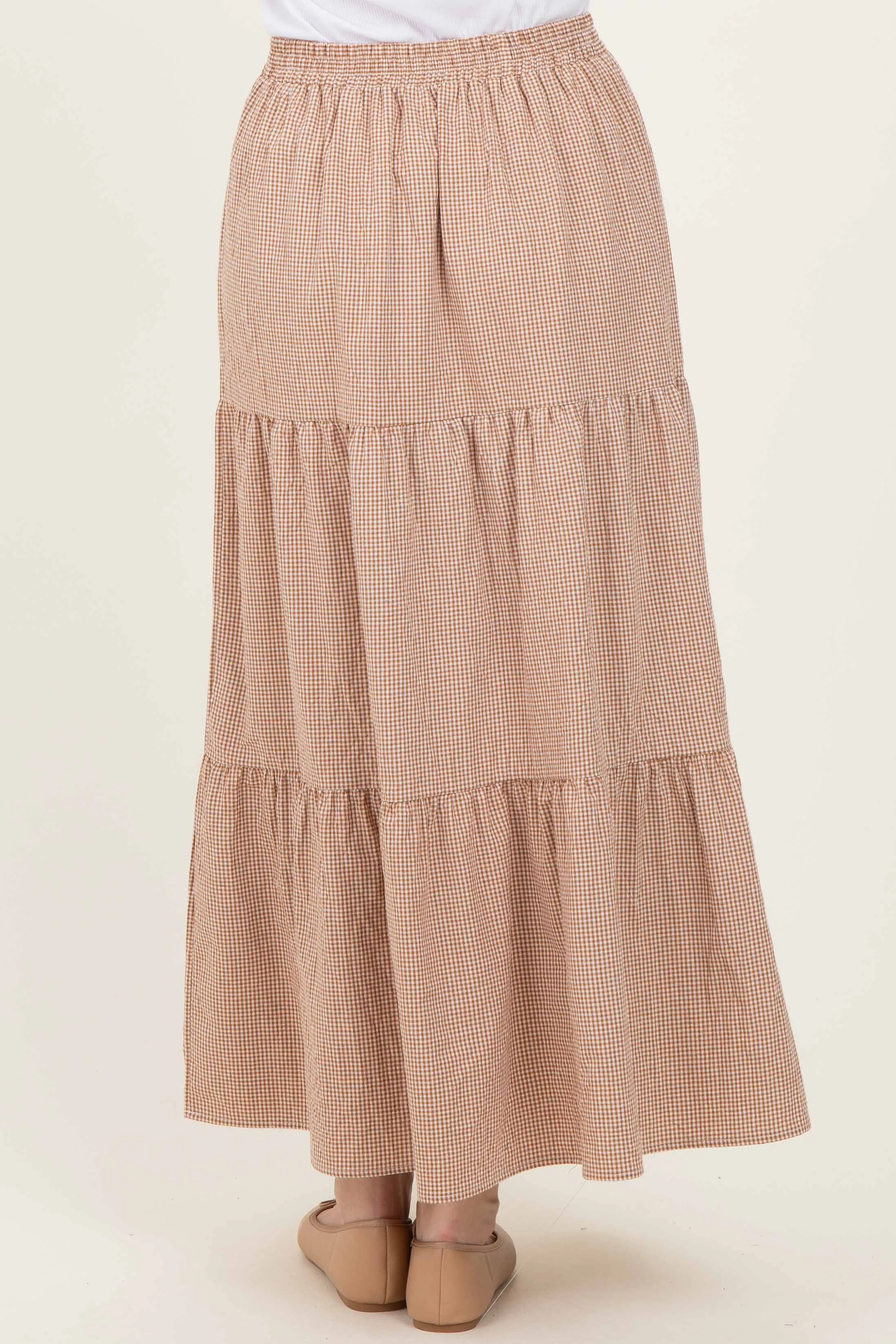 Taupe Gingham Tiered Maxi Skirt sold by Pinkblush product image thumbnail 4