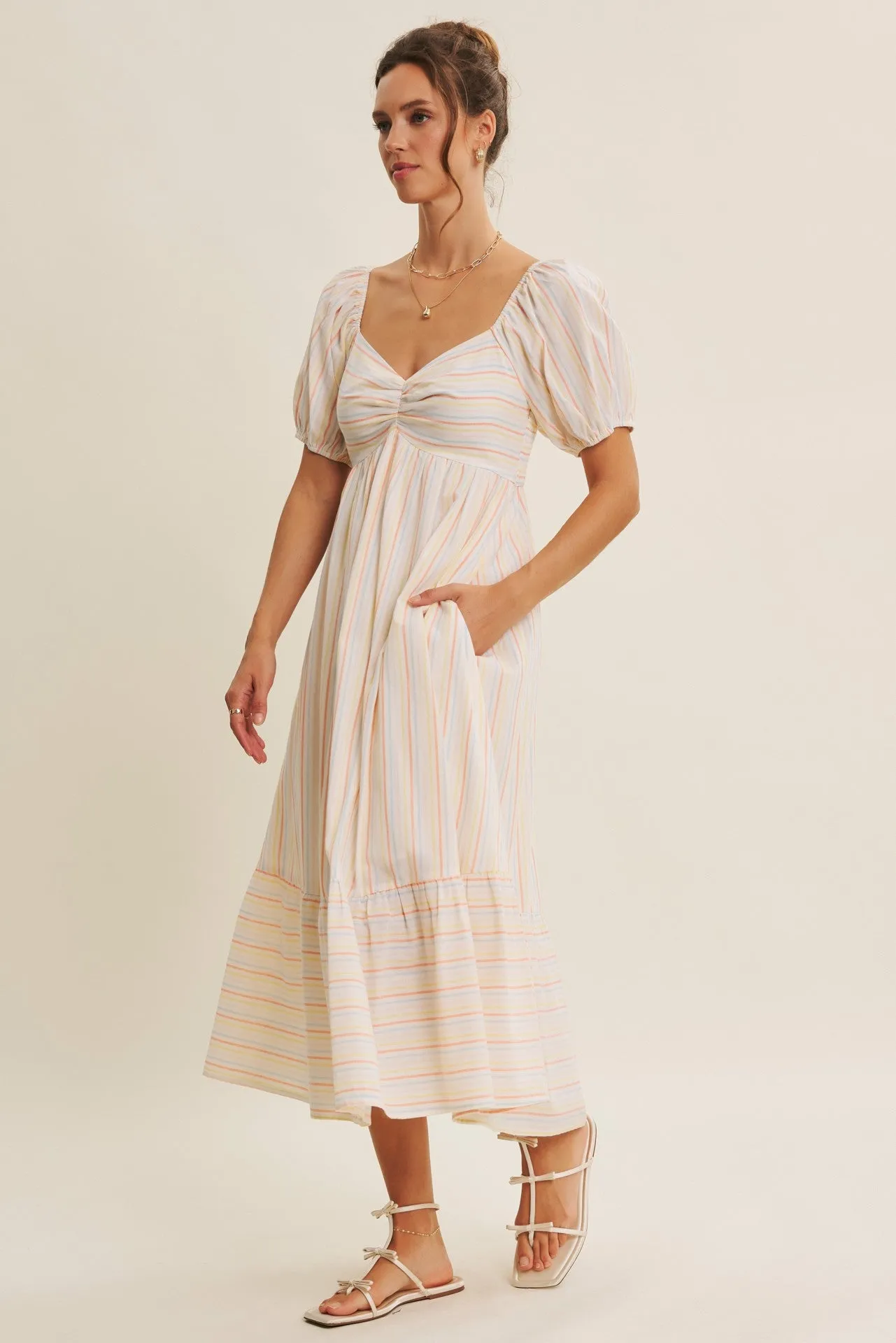 Orange Stripe Sweetheart Neckline Midi Dress sold by Pinkblush product image thumbnail 3