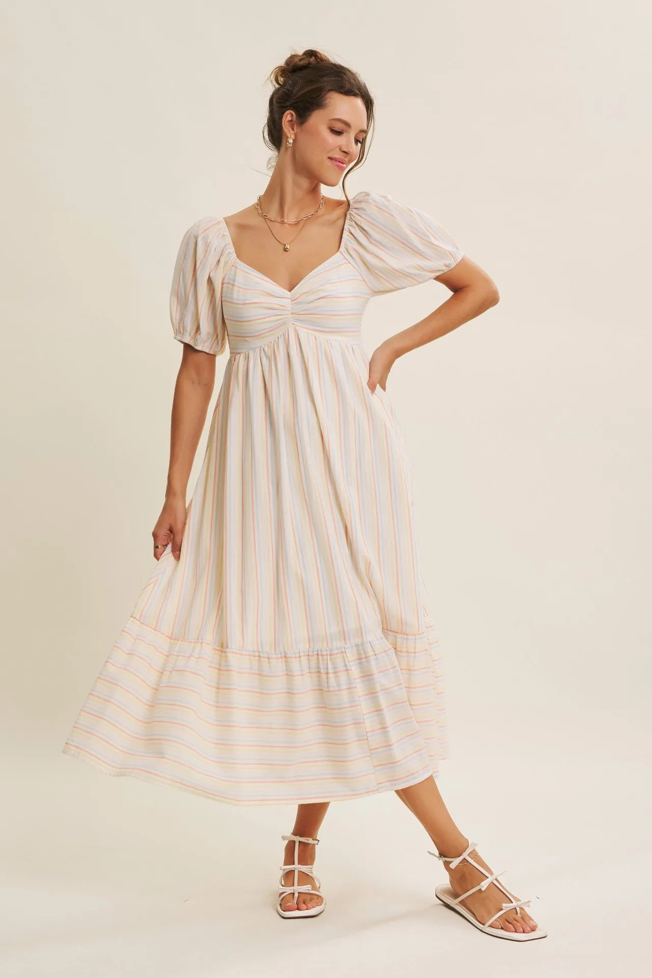 Orange Stripe Sweetheart Neckline Midi Dress sold by Pinkblush product image thumbnail 2