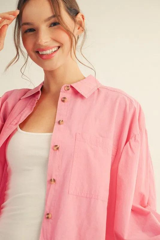 Pink Button Down Lightweight Casual Shirt sold by Pinkblush product image thumbnail 5