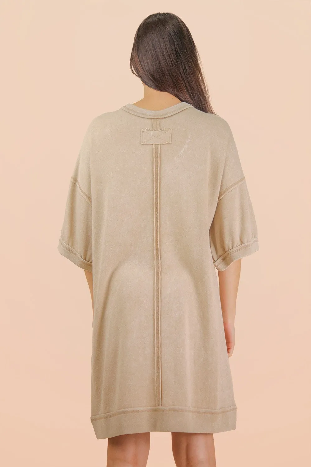 Beige Mineral Wash French Terry Knit T-Shirt Dress sold by Pinkblush product image thumbnail 3
