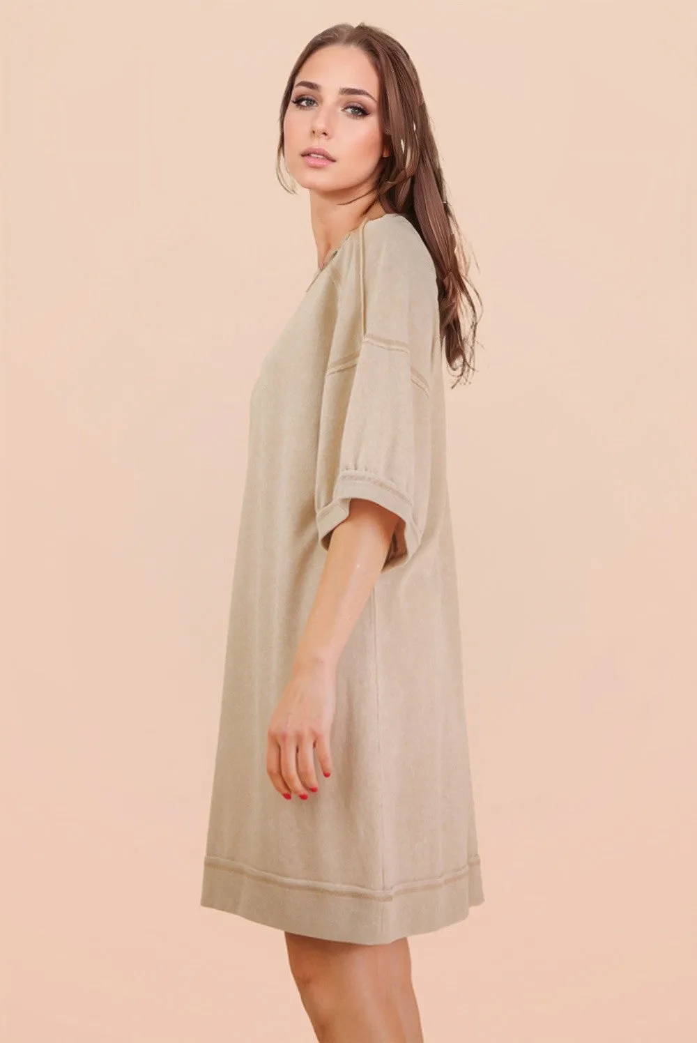 Beige Mineral Wash French Terry Knit T-Shirt Dress sold by Pinkblush product image thumbnail 2