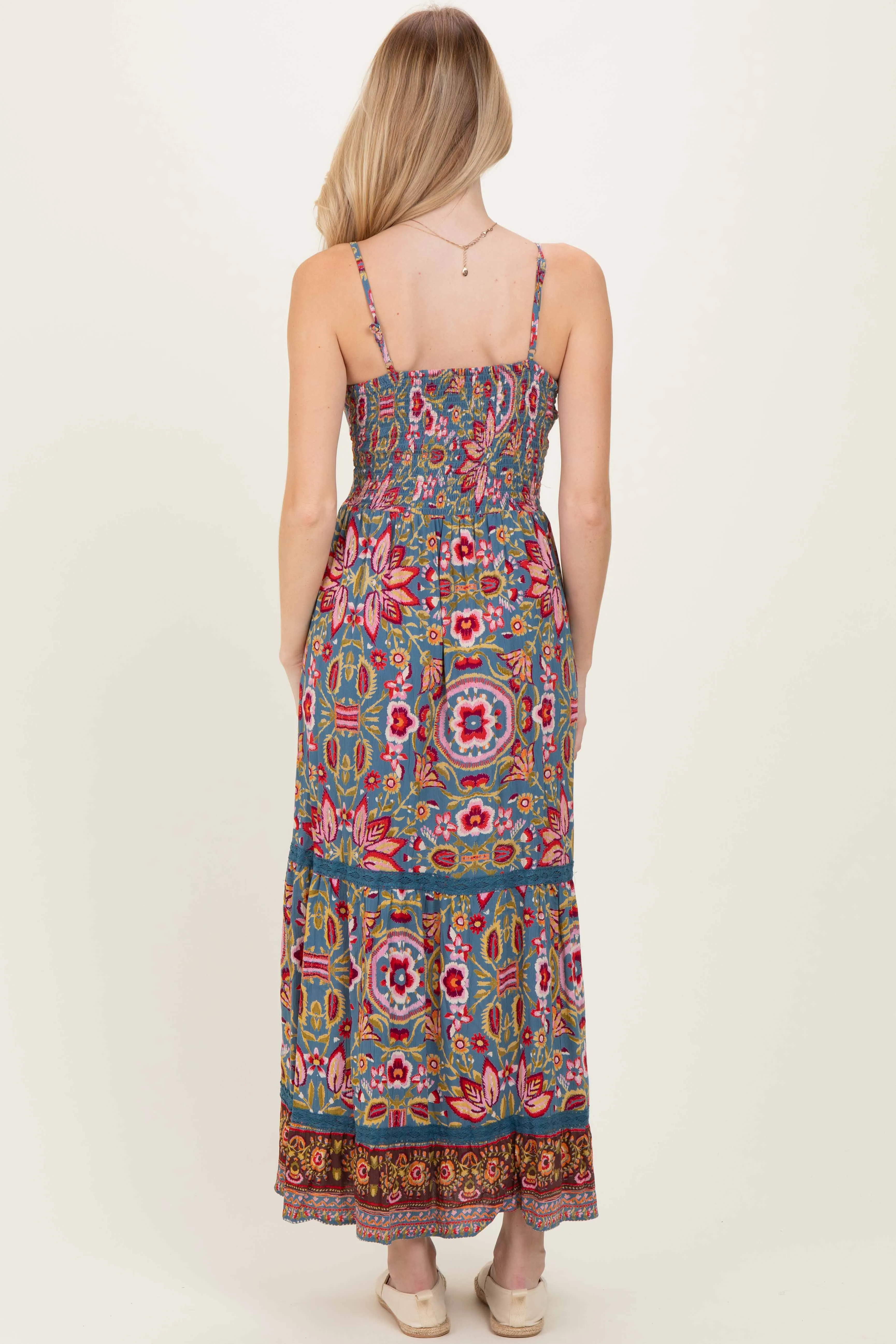 Teal Floral Twist Front Cutout Maxi Dress sold by Pinkblush product image thumbnail 4