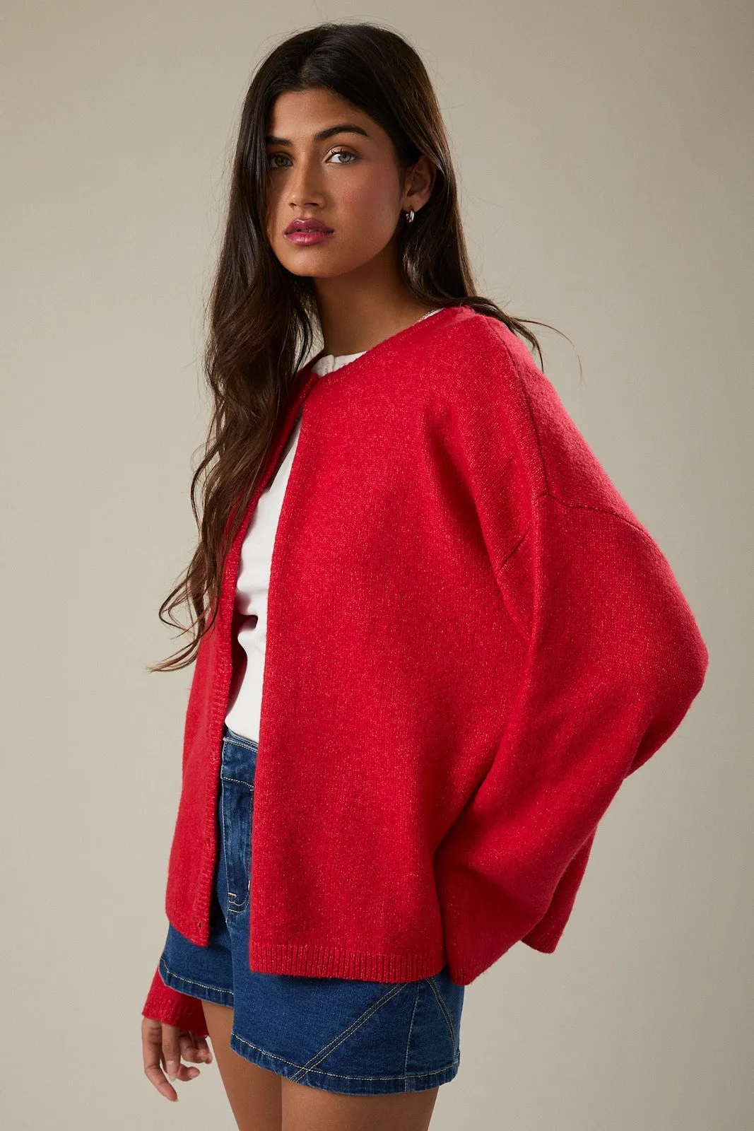 Red Classic Crew Neck Button Cardigan sold by Pinkblush product image thumbnail 2