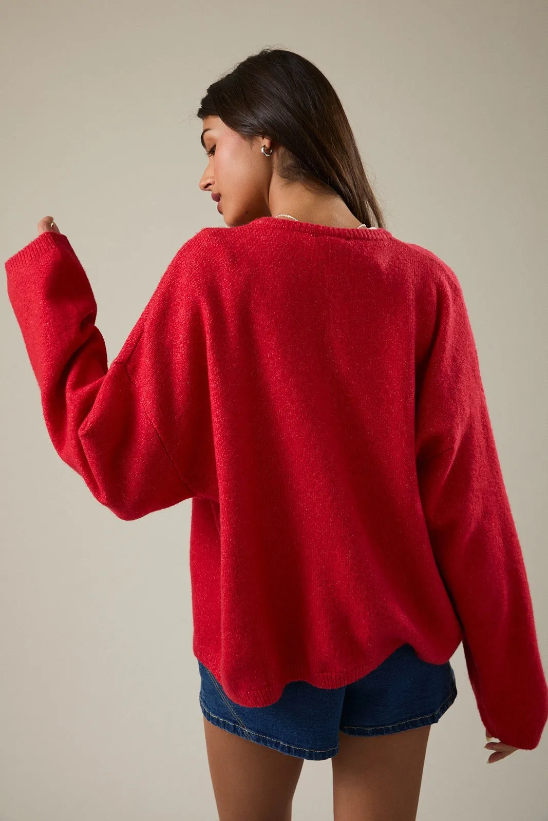 Red Classic Crew Neck Button Cardigan sold by Pinkblush product image thumbnail 3
