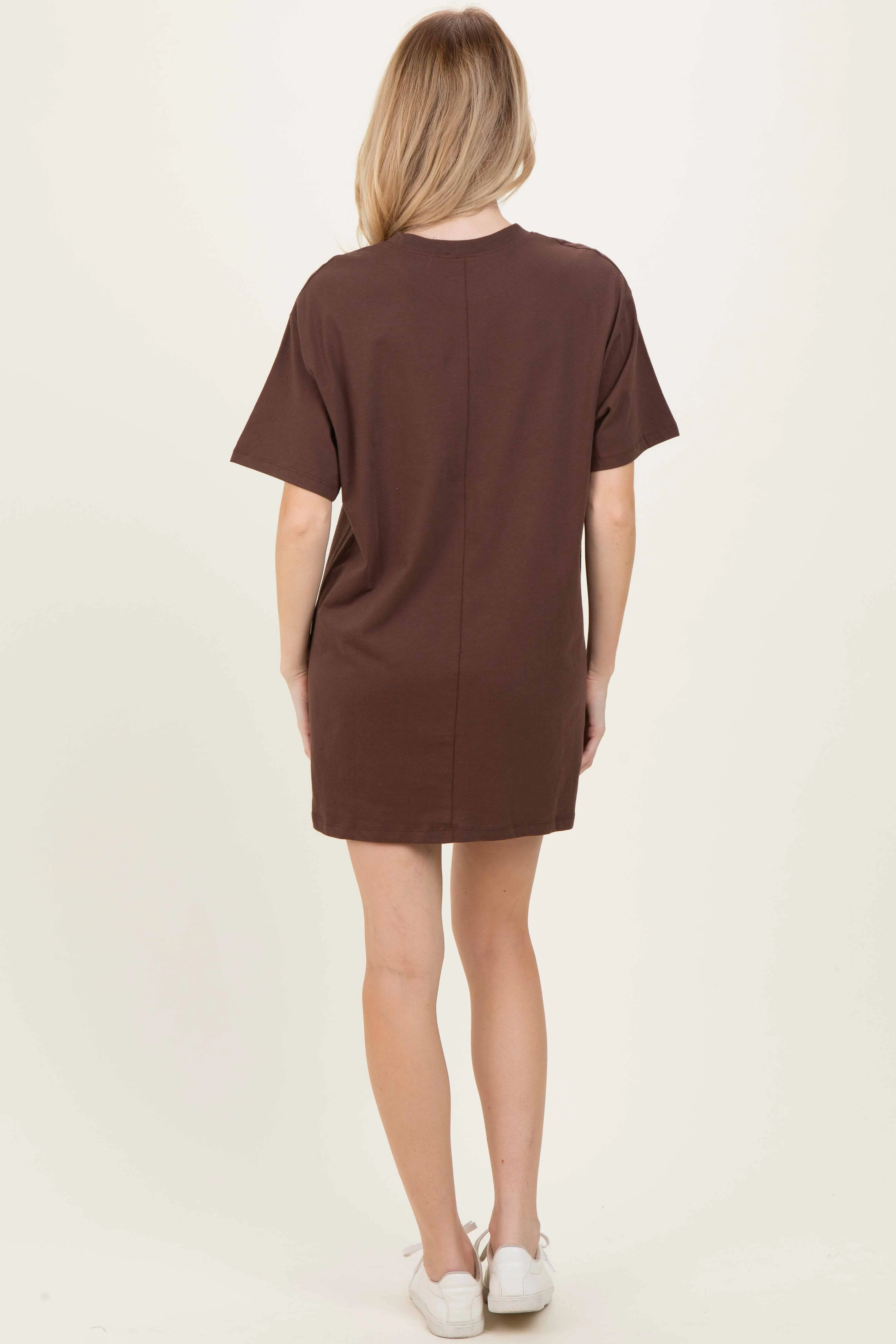 Brown Crewneck Short Sleeve T-Shirt Dress sold by Pinkblush product image thumbnail 4