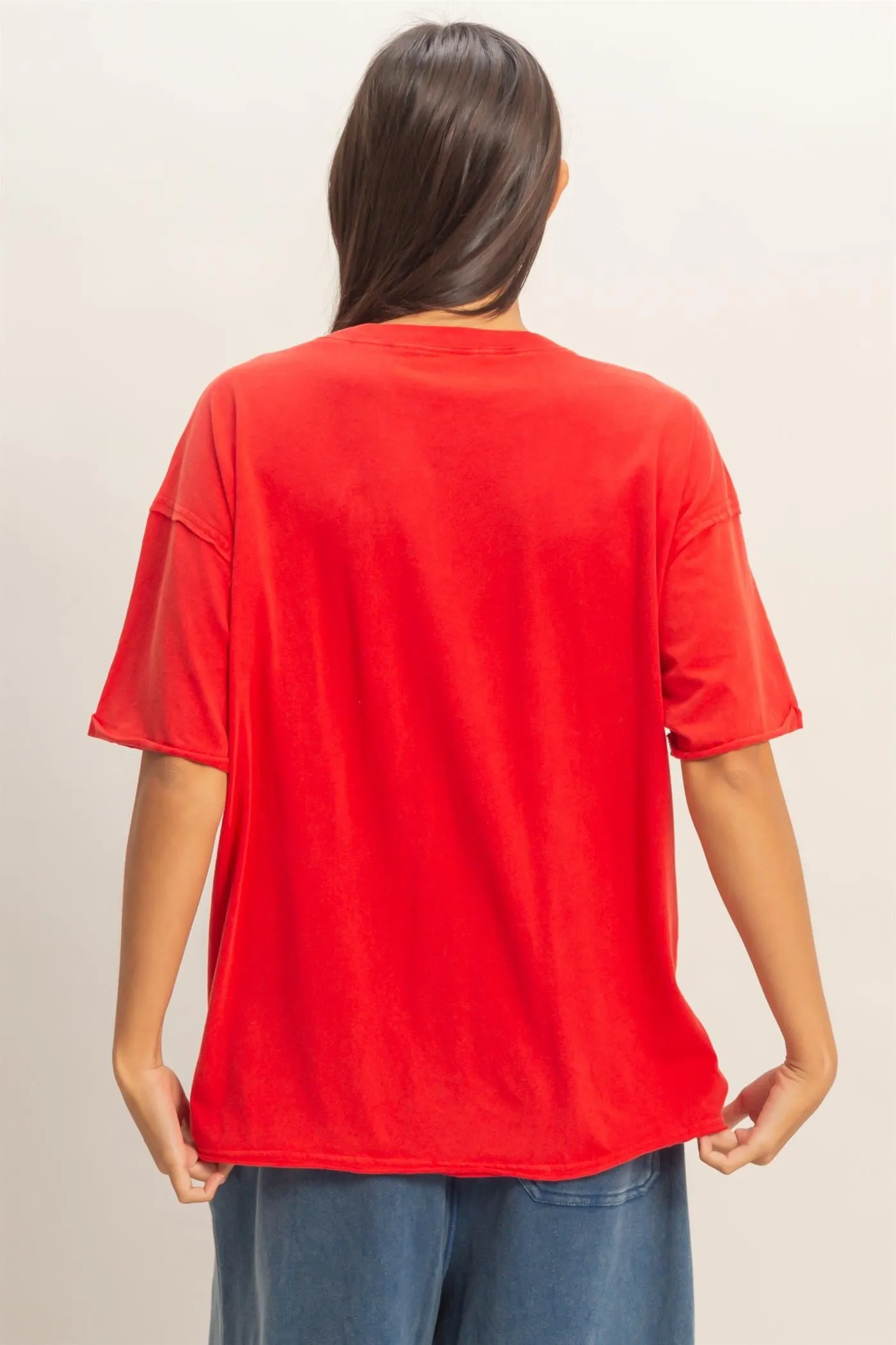 Red Vintage Wash Raw Edge Pocket T-Shirt sold by Pinkblush product image thumbnail 3