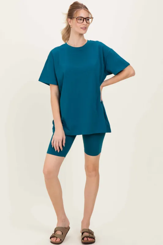 Teal Biker Shorts Set sold by Pinkblush