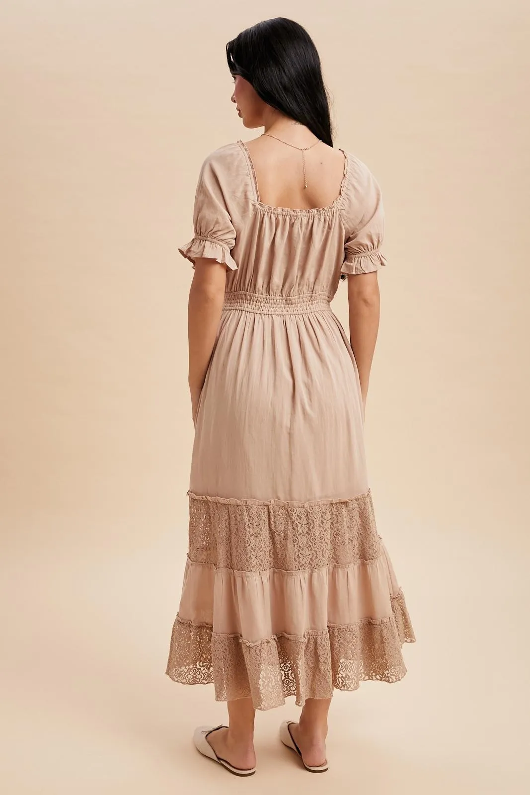 Taupe Lace Contrast Paneled Maxi Dress sold by Pinkblush product image thumbnail 4