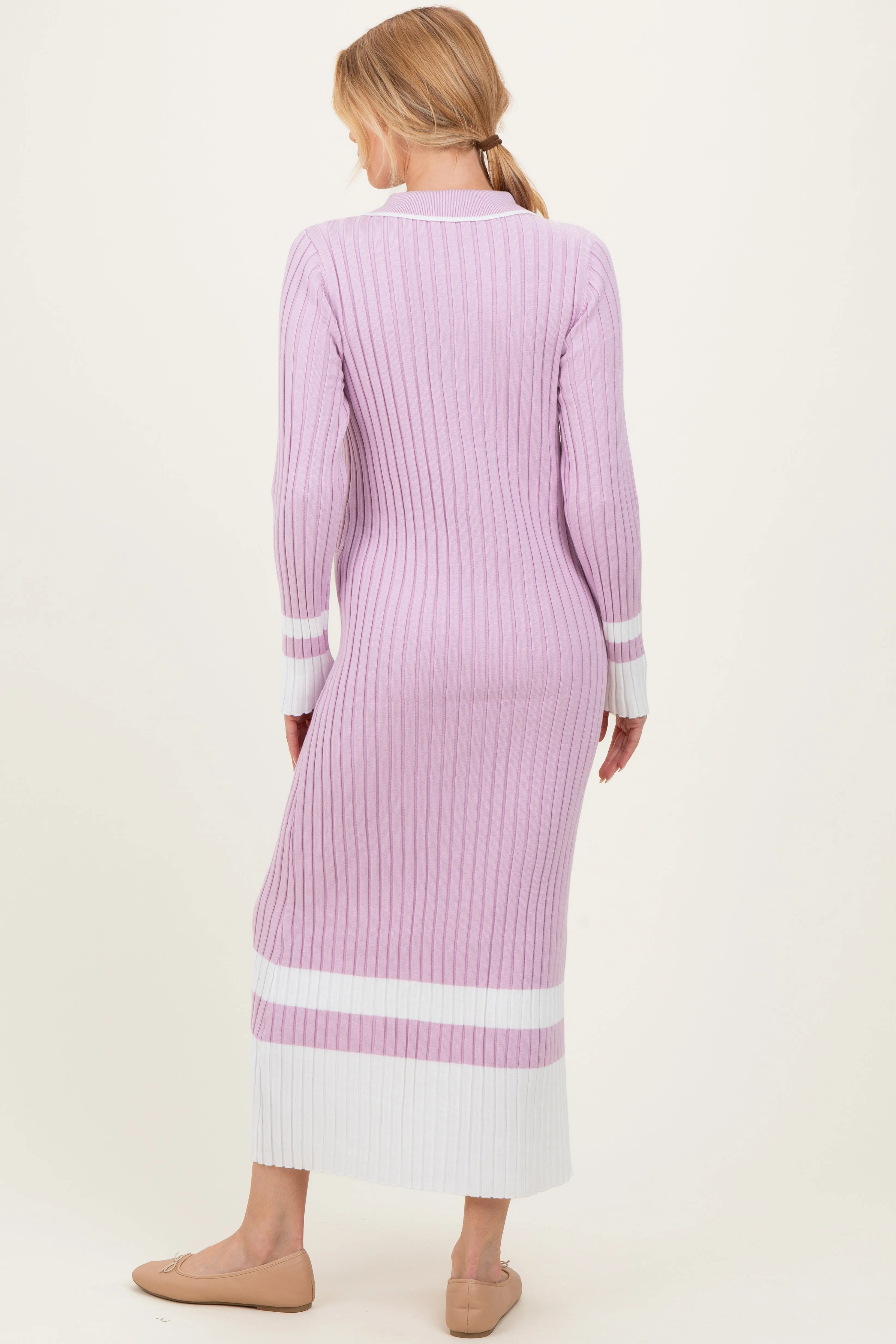 Lavender Ribbed Knit Colorblock Polo Maternity Maxi Dress sold by Pinkblush product image thumbnail 2