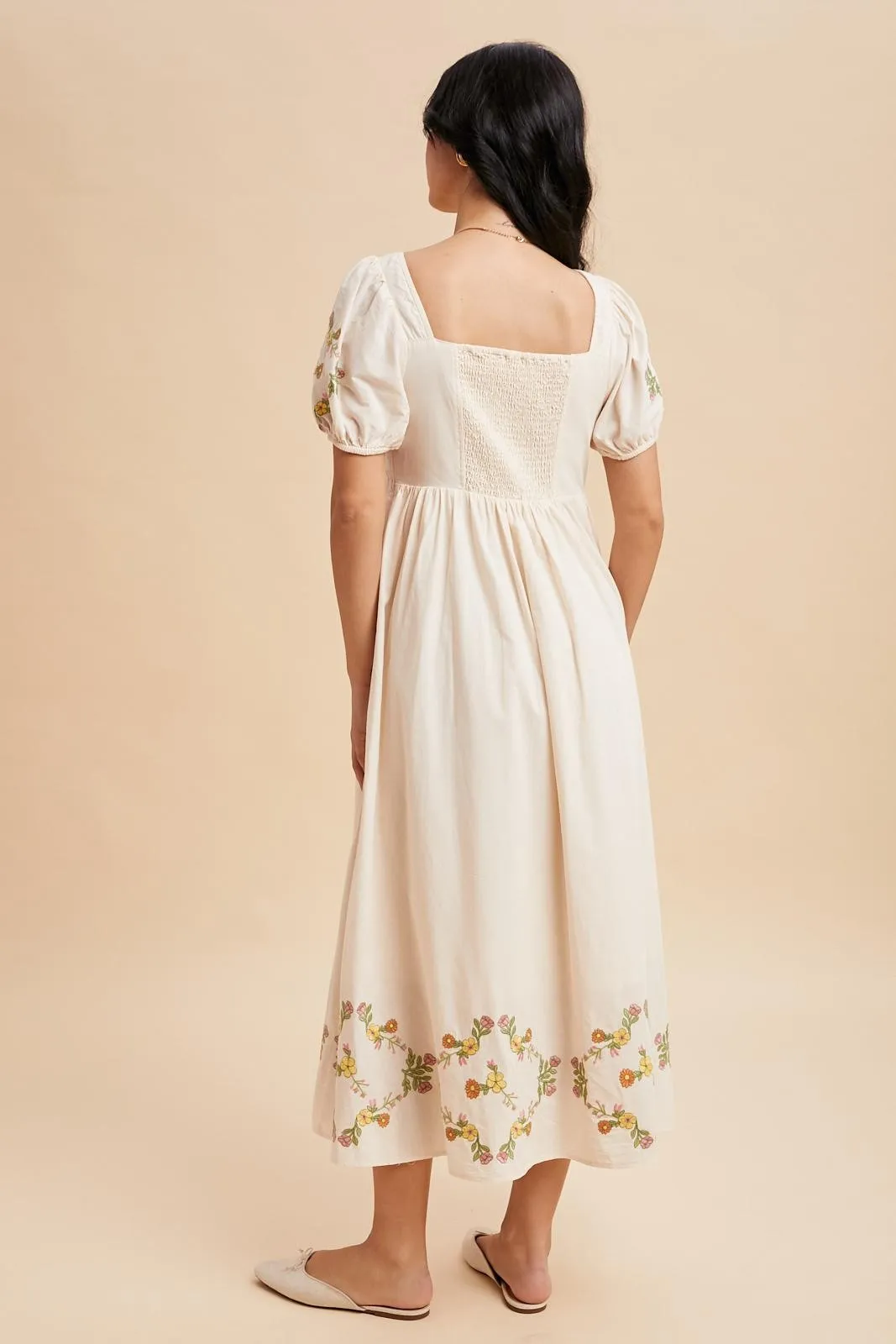 Creme Embroidered Floral Pleated Bodice Maxi Dress sold by Pinkblush product image thumbnail 4