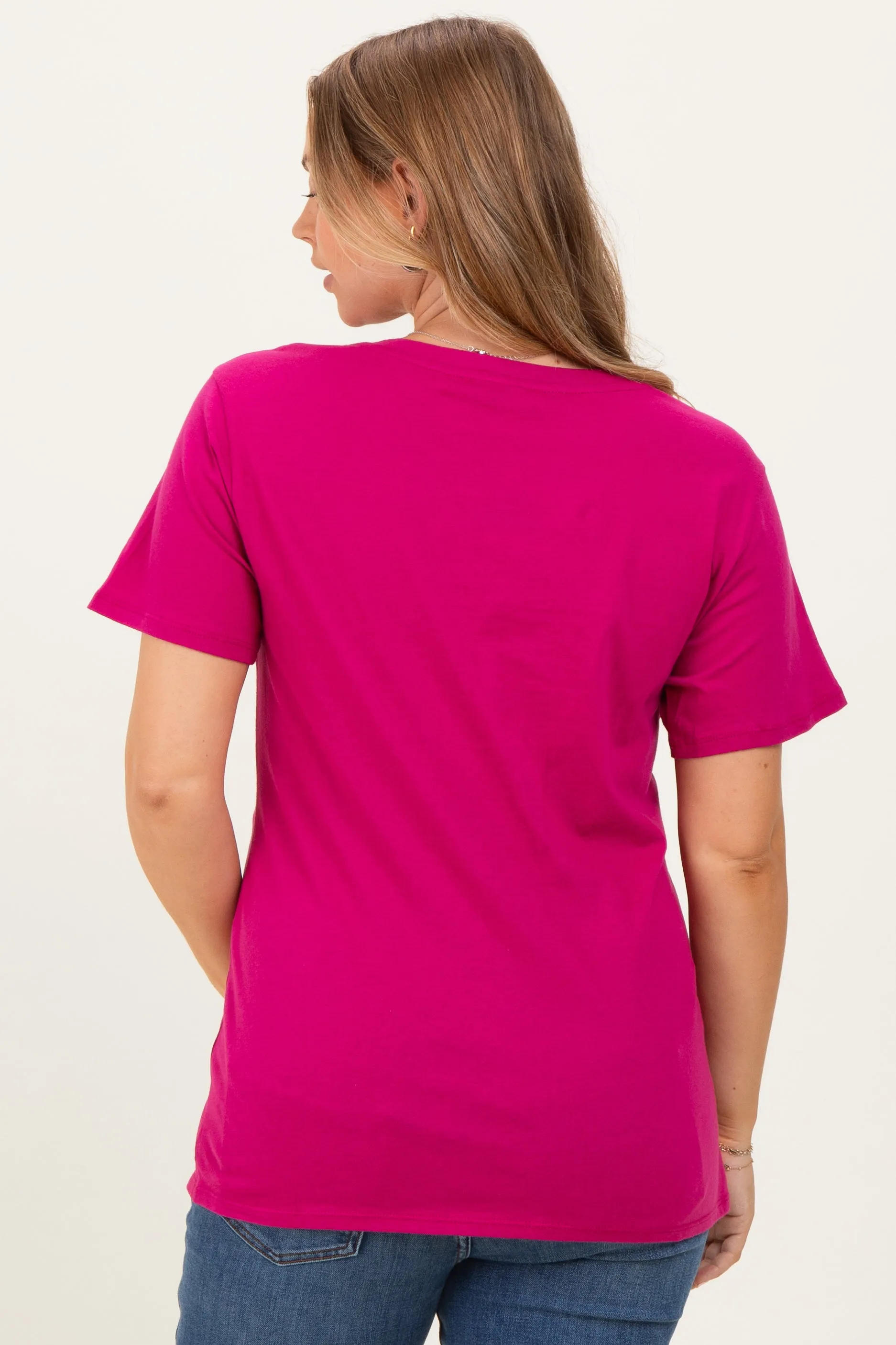 Magenta Oversized V-Neck Short Sleeve Maternity Tee sold by Pinkblush product image thumbnail 4