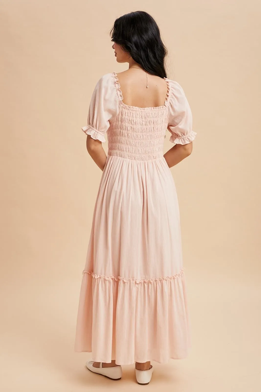 Light Pink Smocked Button Down Maxi Dress sold by Pinkblush product image thumbnail 5