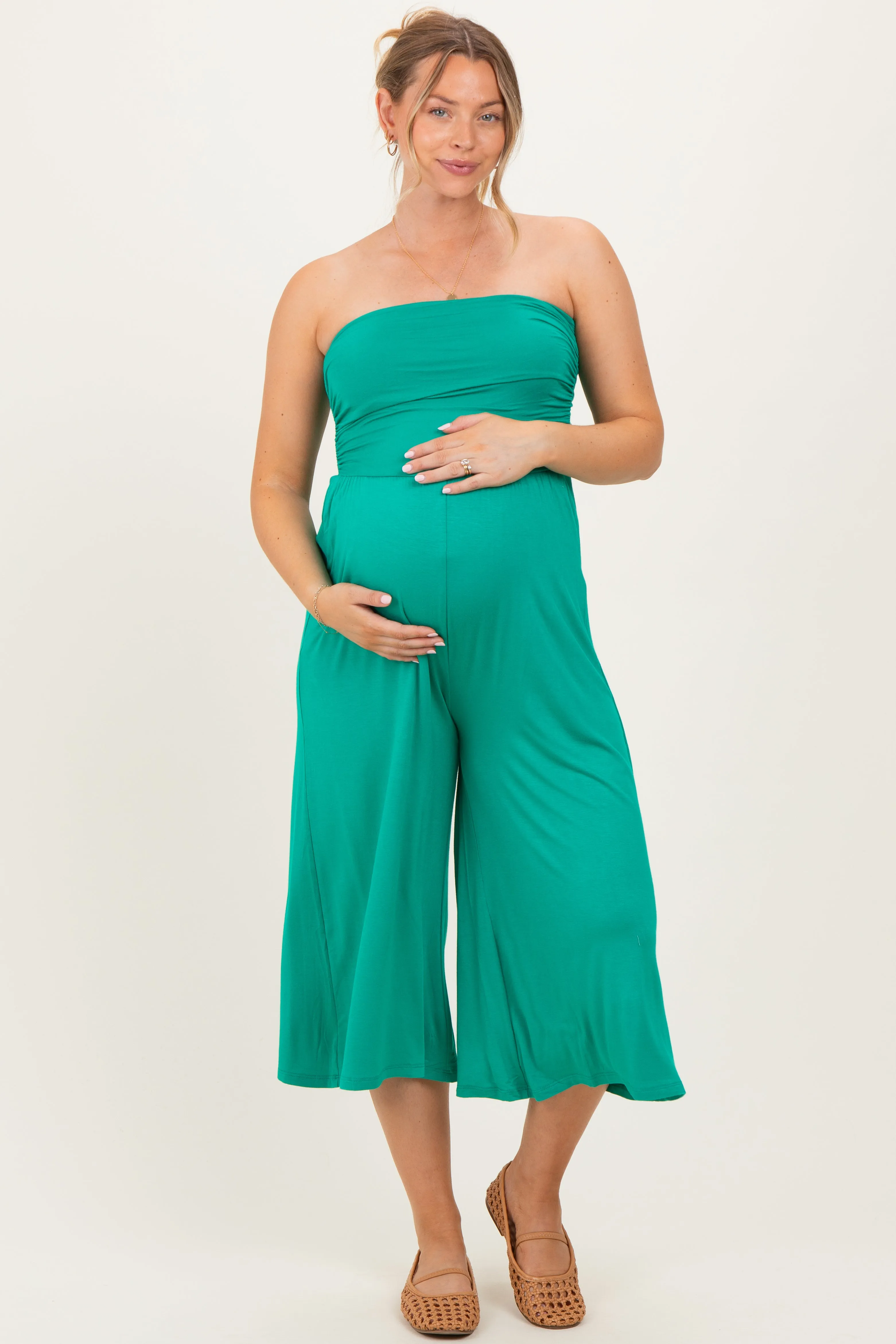 Kelly Green Double Layered Strapless Tube Top Maternity Jumpsuit sold by Pinkblush product image thumbnail 2