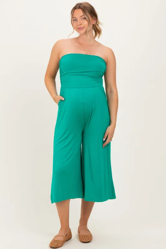 Kelly Green Double Layered Strapless Tube Top Maternity Jumpsuit sold by Pinkblush