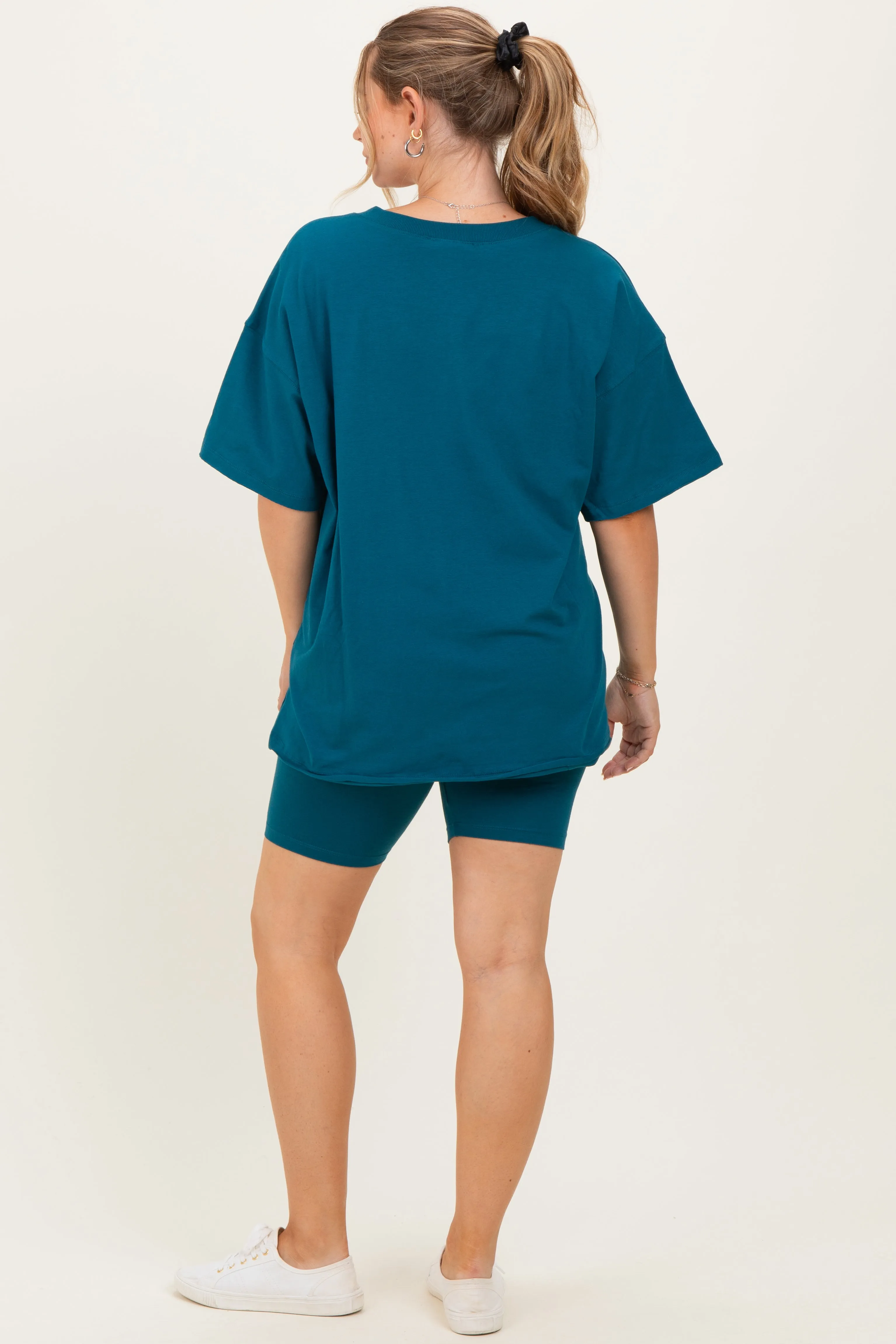 Teal Oversized V-Neck Biker Short Maternity Set sold by Pinkblush product image thumbnail 3