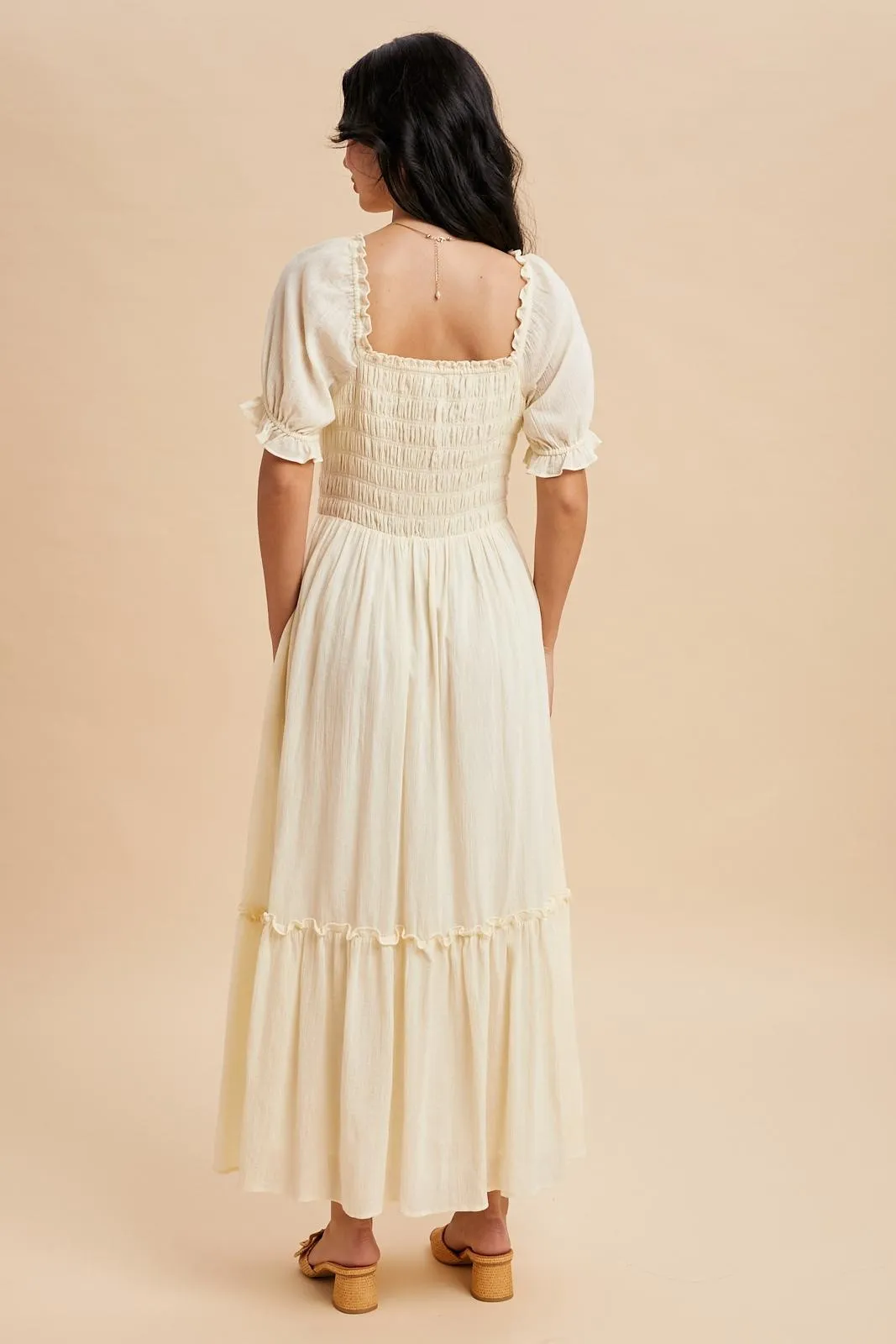 Light Yellow Smocked Button Down Maxi Dress sold by Pinkblush product image thumbnail 4