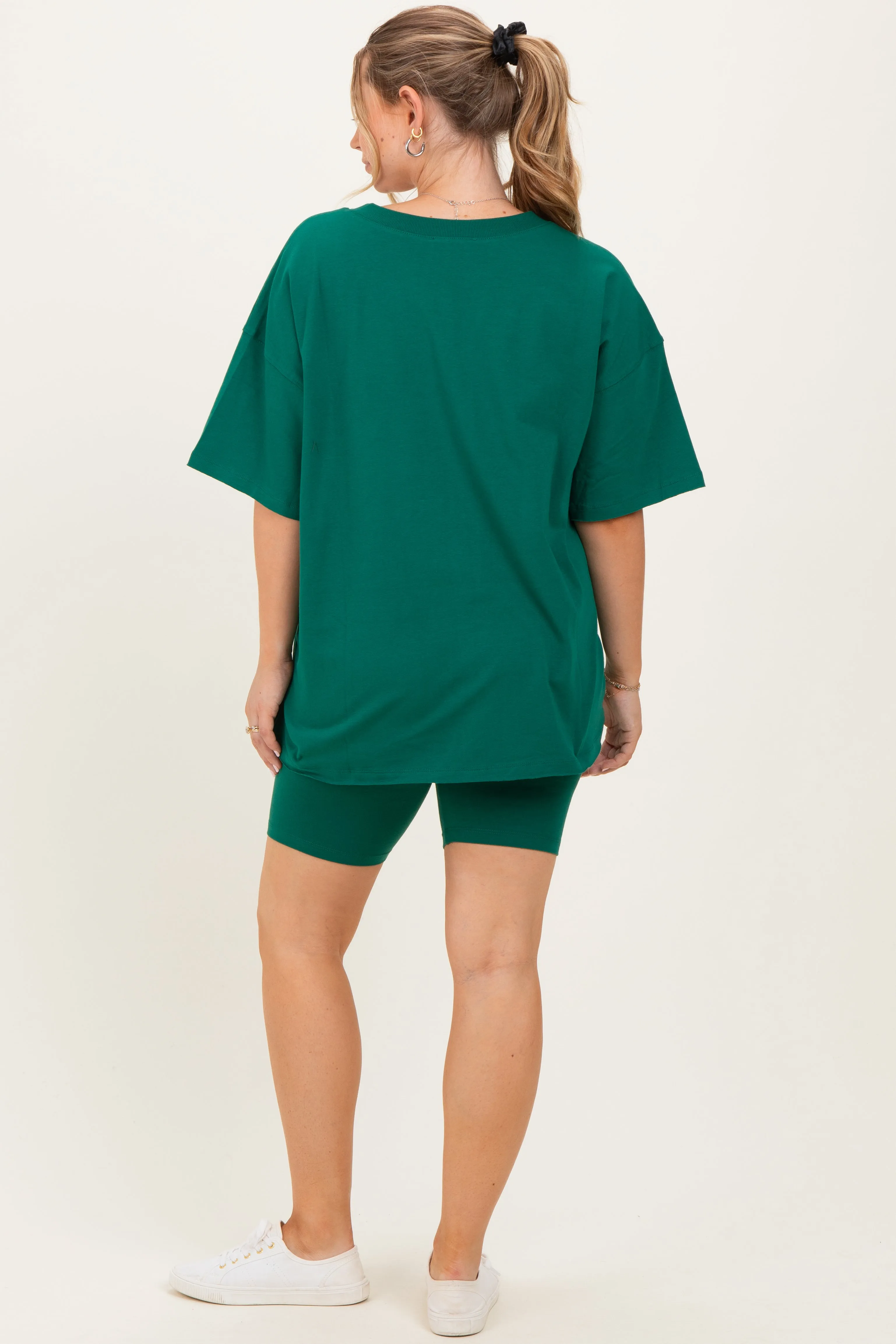 Emerald Green Oversized V-Neck Biker Short Maternity Set sold by Pinkblush product image thumbnail 3