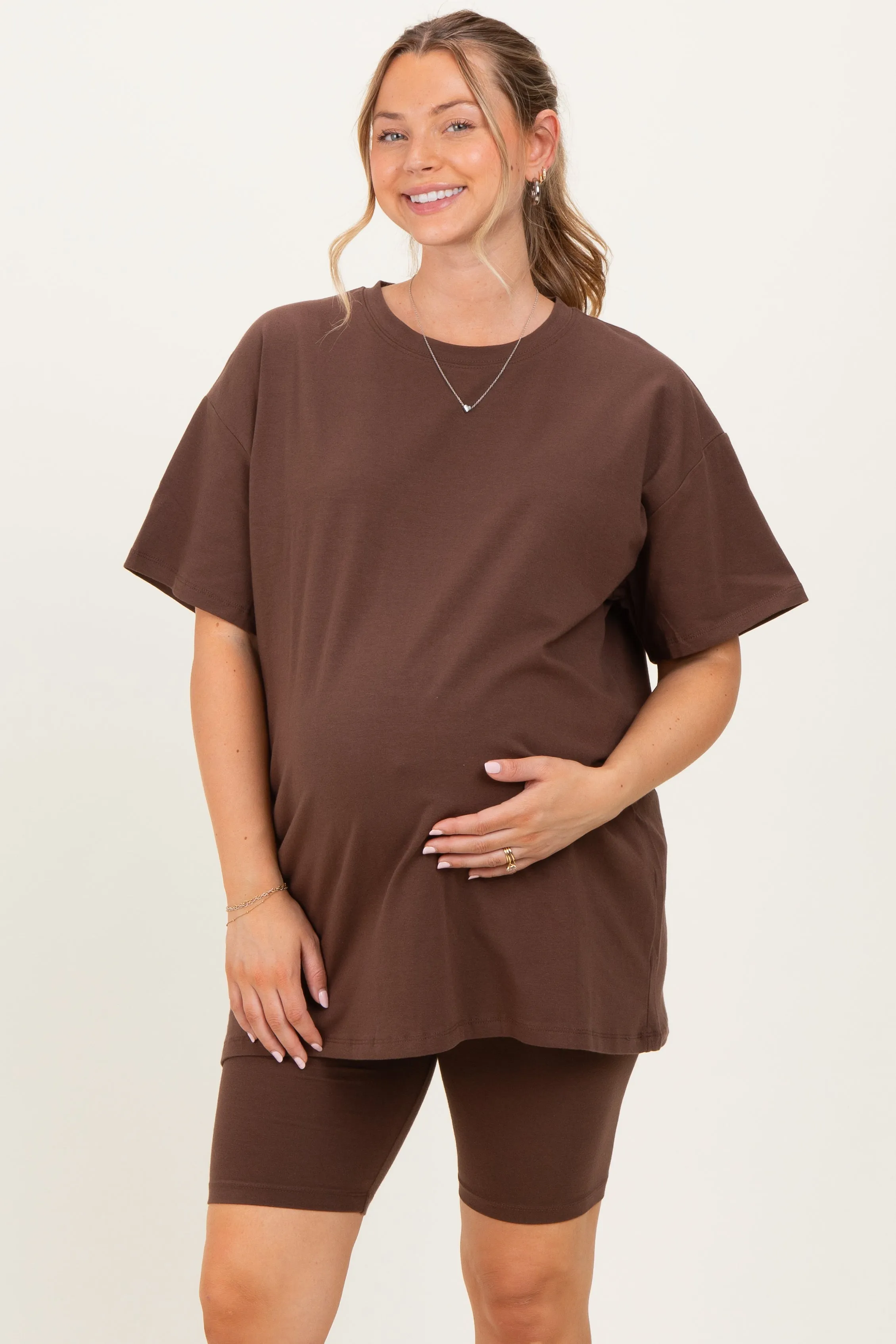 Brown Biker Shorts Maternity Set sold by Pinkblush product image thumbnail 2