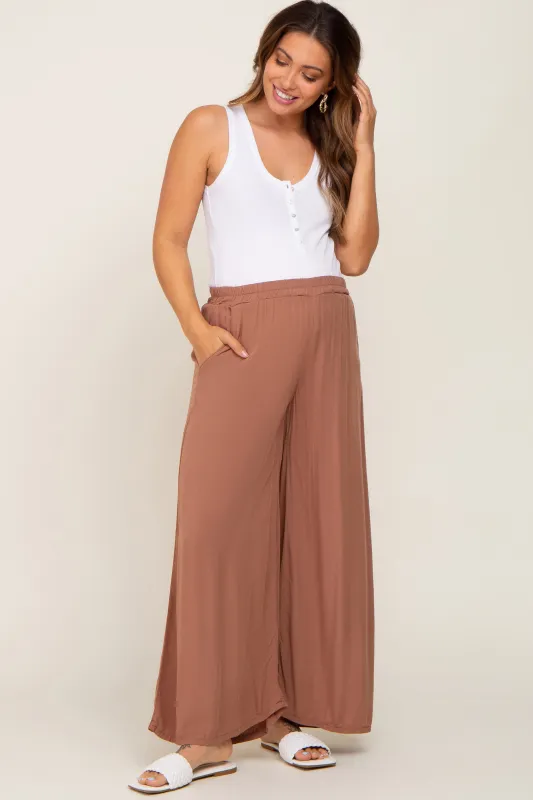 Camel Wide Leg Lightweight Maternity Pants sold by Pinkblush
