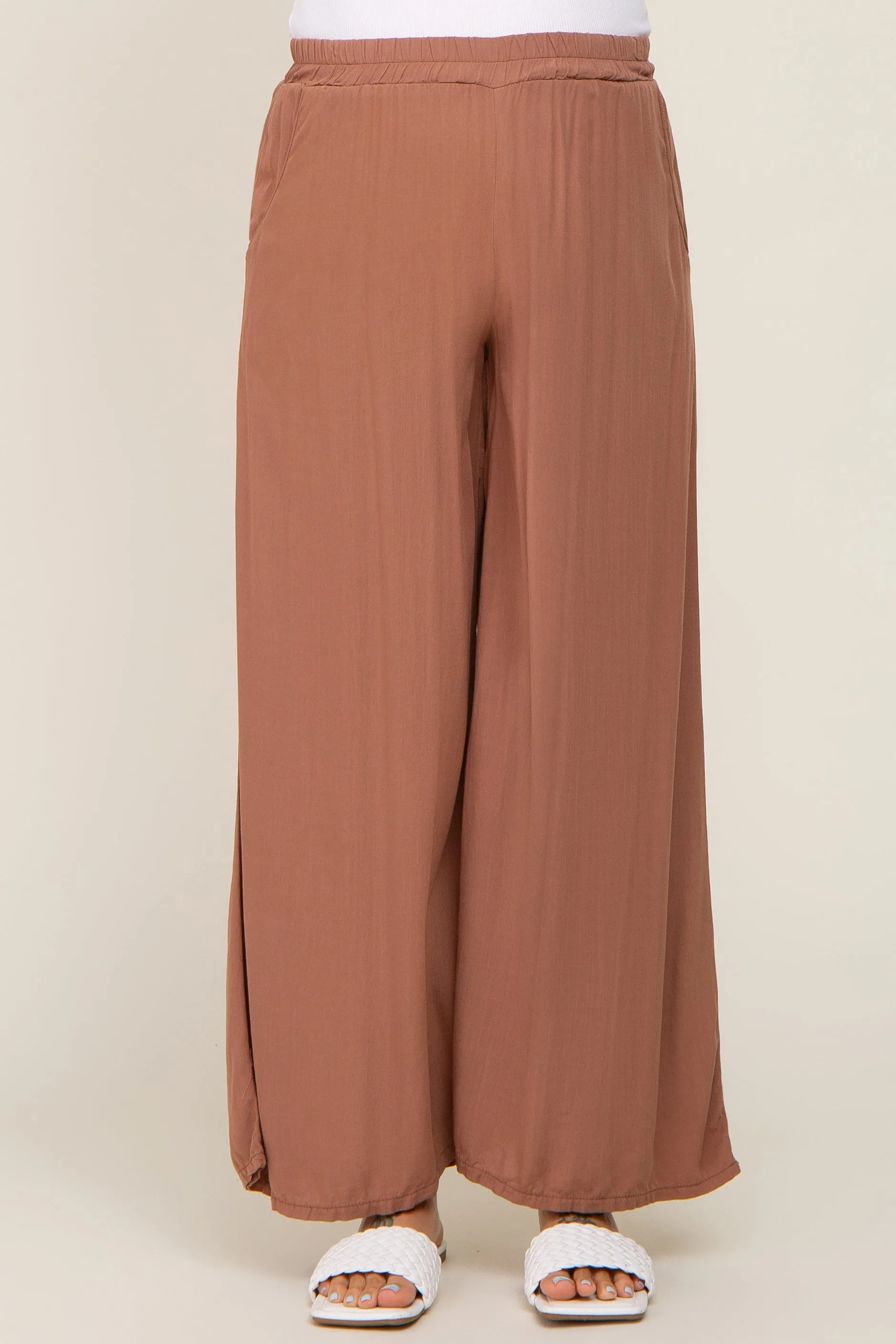 Camel Wide Leg Lightweight Maternity Pants sold by Pinkblush product image thumbnail 2