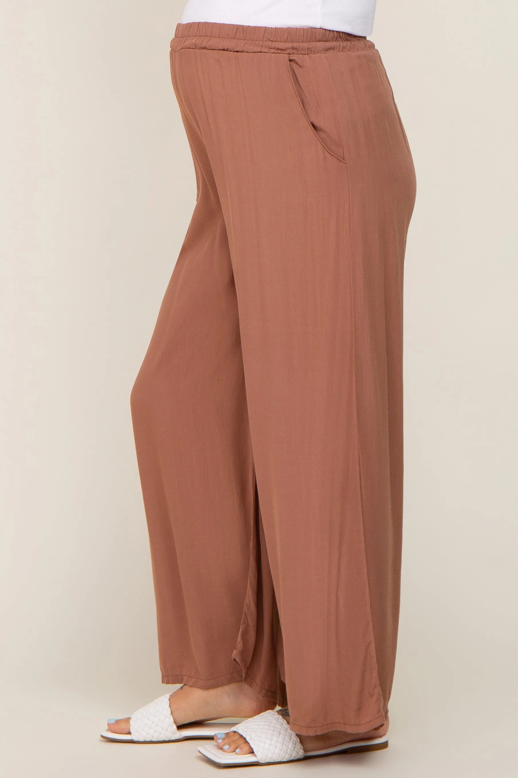 Camel Wide Leg Lightweight Maternity Pants sold by Pinkblush product image thumbnail 3