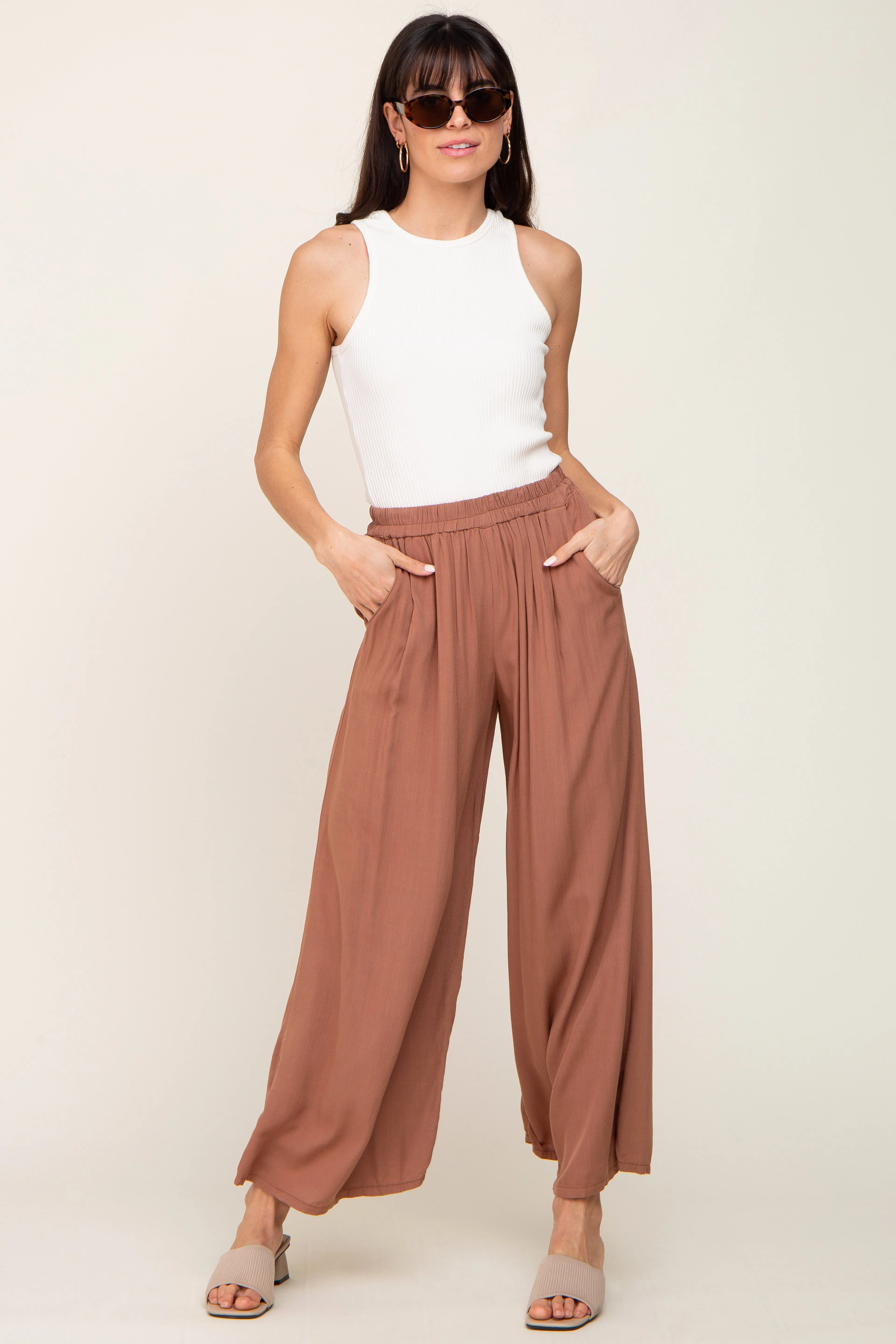 Camel Wide Leg Lightweight Pants sold by Pinkblush product image thumbnail 5
