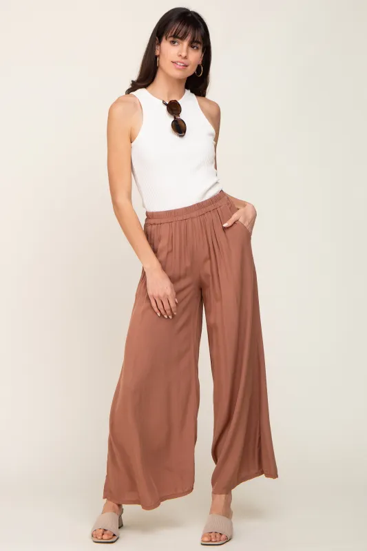 Camel Wide Leg Lightweight Pants sold by Pinkblush