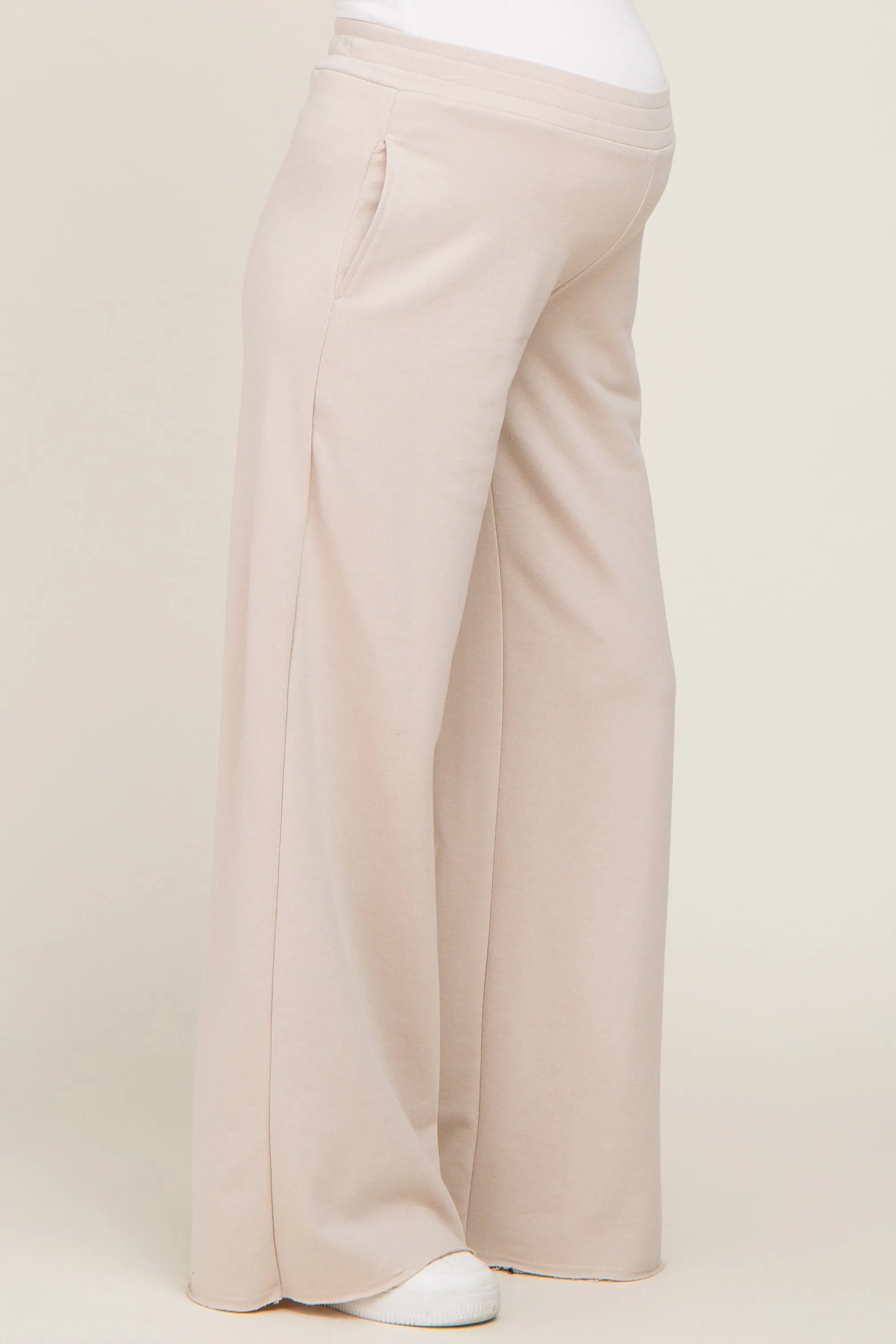 Beige Wide Leg Fray Hem Maternity Sweatpants sold by Pinkblush product image thumbnail 3