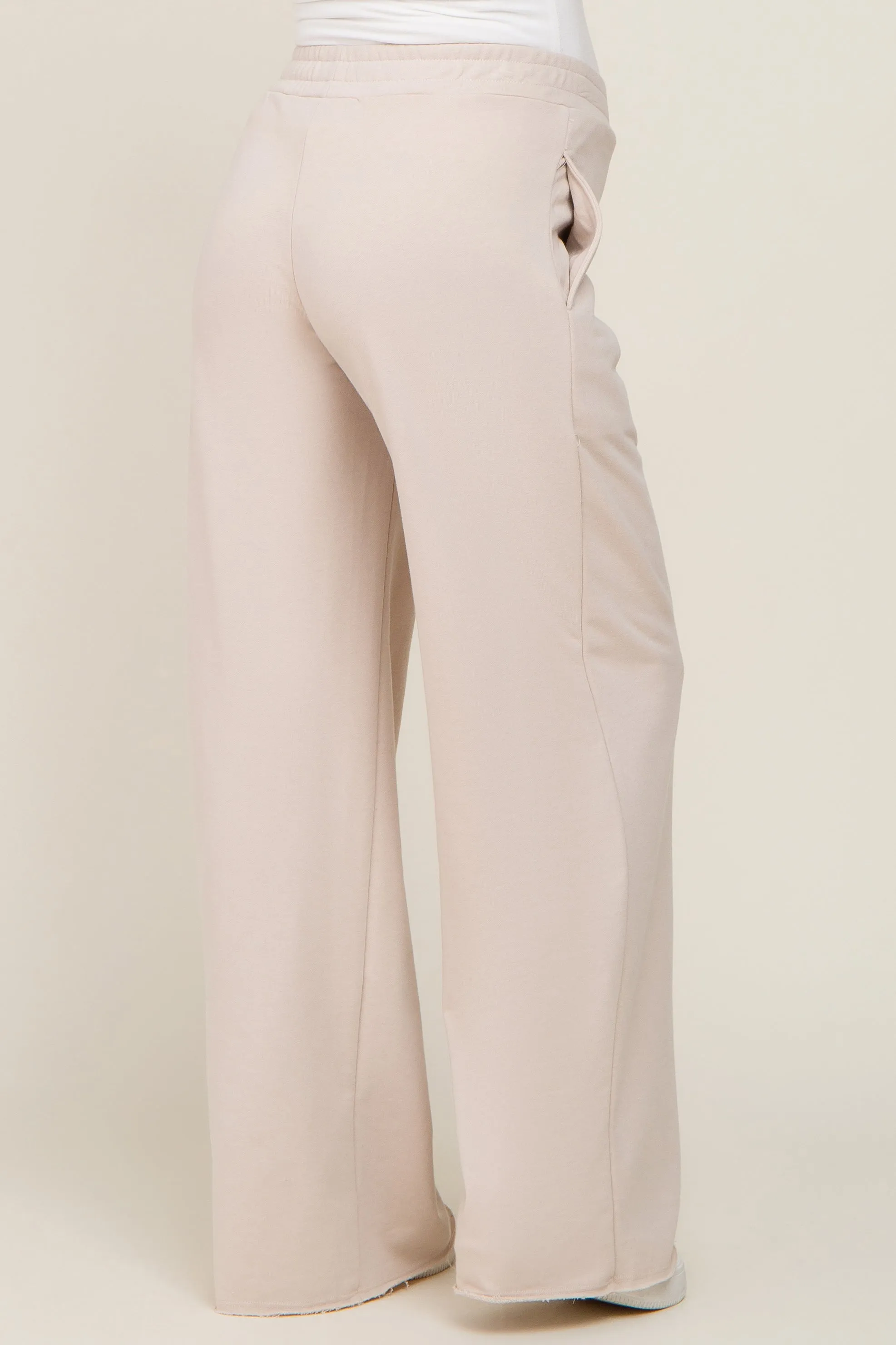 Beige Wide Leg Fray Hem Maternity Sweatpants sold by Pinkblush product image thumbnail 4