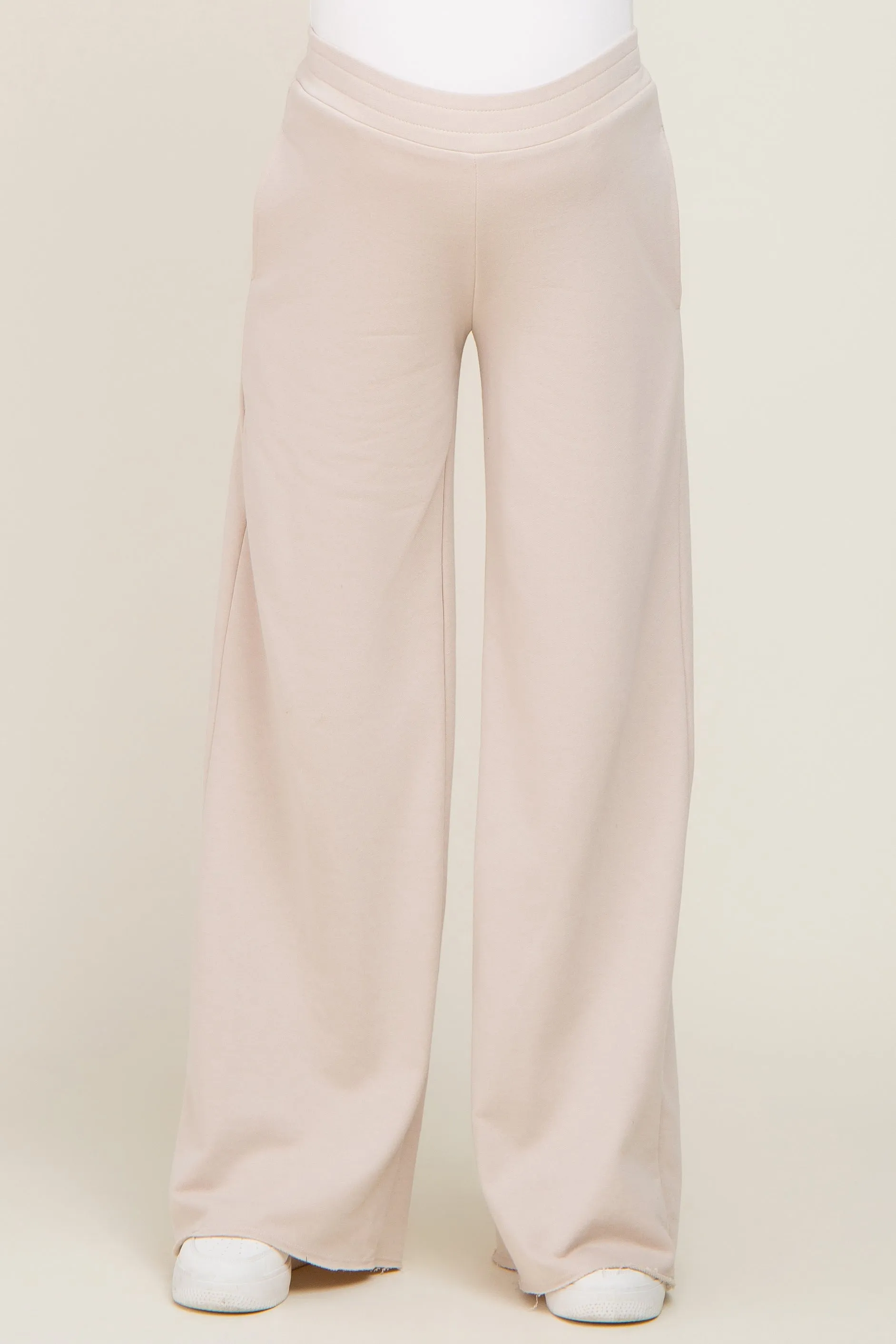 Beige Wide Leg Fray Hem Maternity Sweatpants sold by Pinkblush product image thumbnail 2
