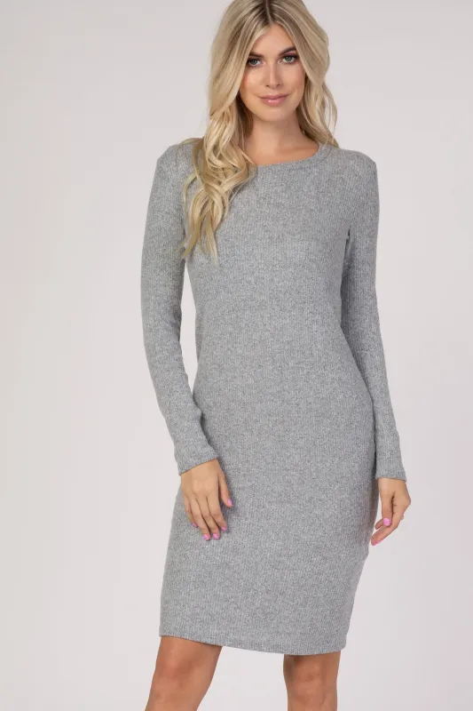 Heather Grey Ribbed Knit Long Sleeve Dress sold by Pinkblush