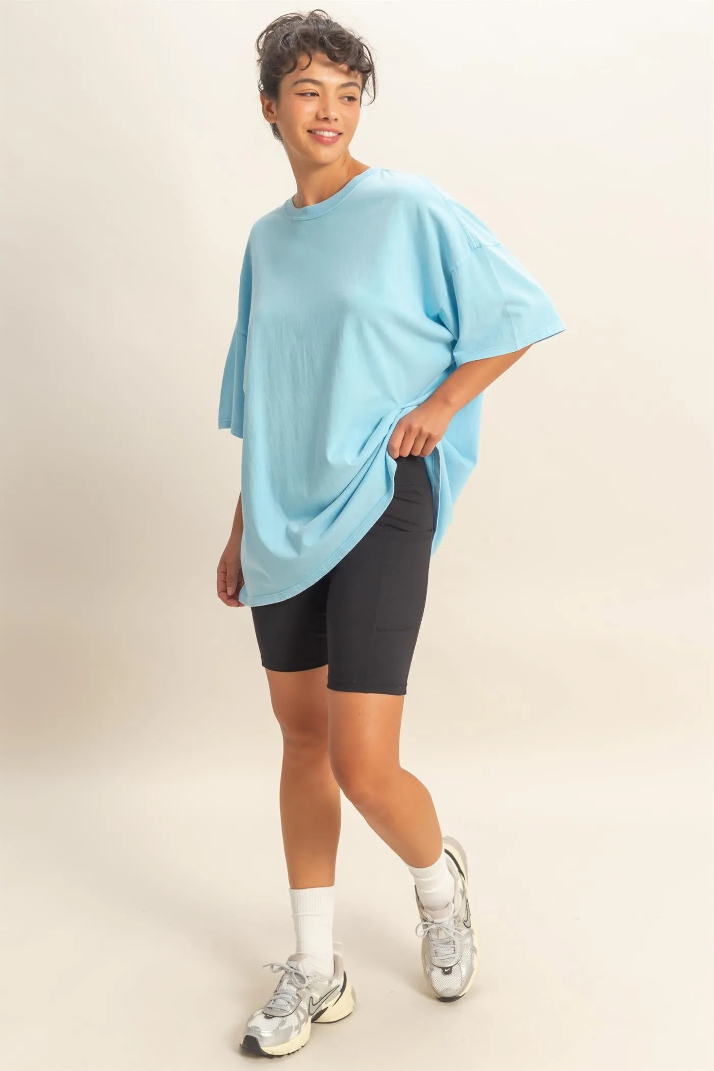 Light Blue Oversized Mineral Wash T-Shirt sold by Pinkblush product image thumbnail 4