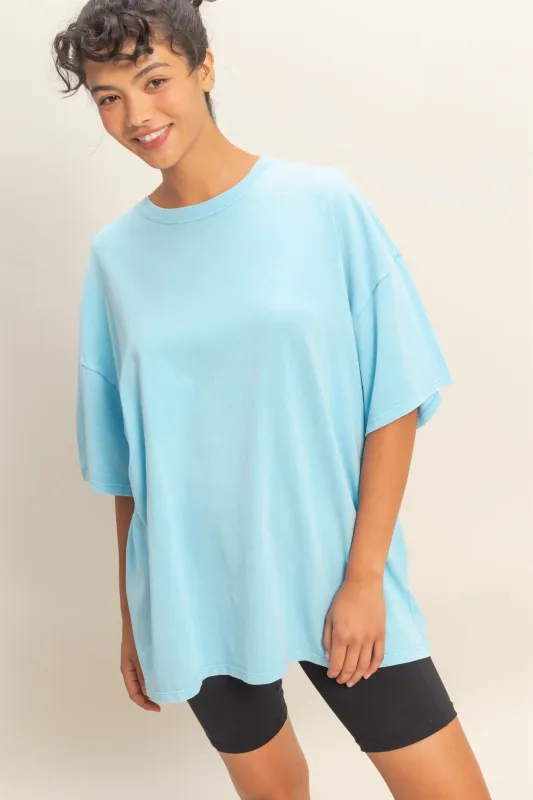 Light Blue Oversized Mineral Wash T-Shirt sold by Pinkblush