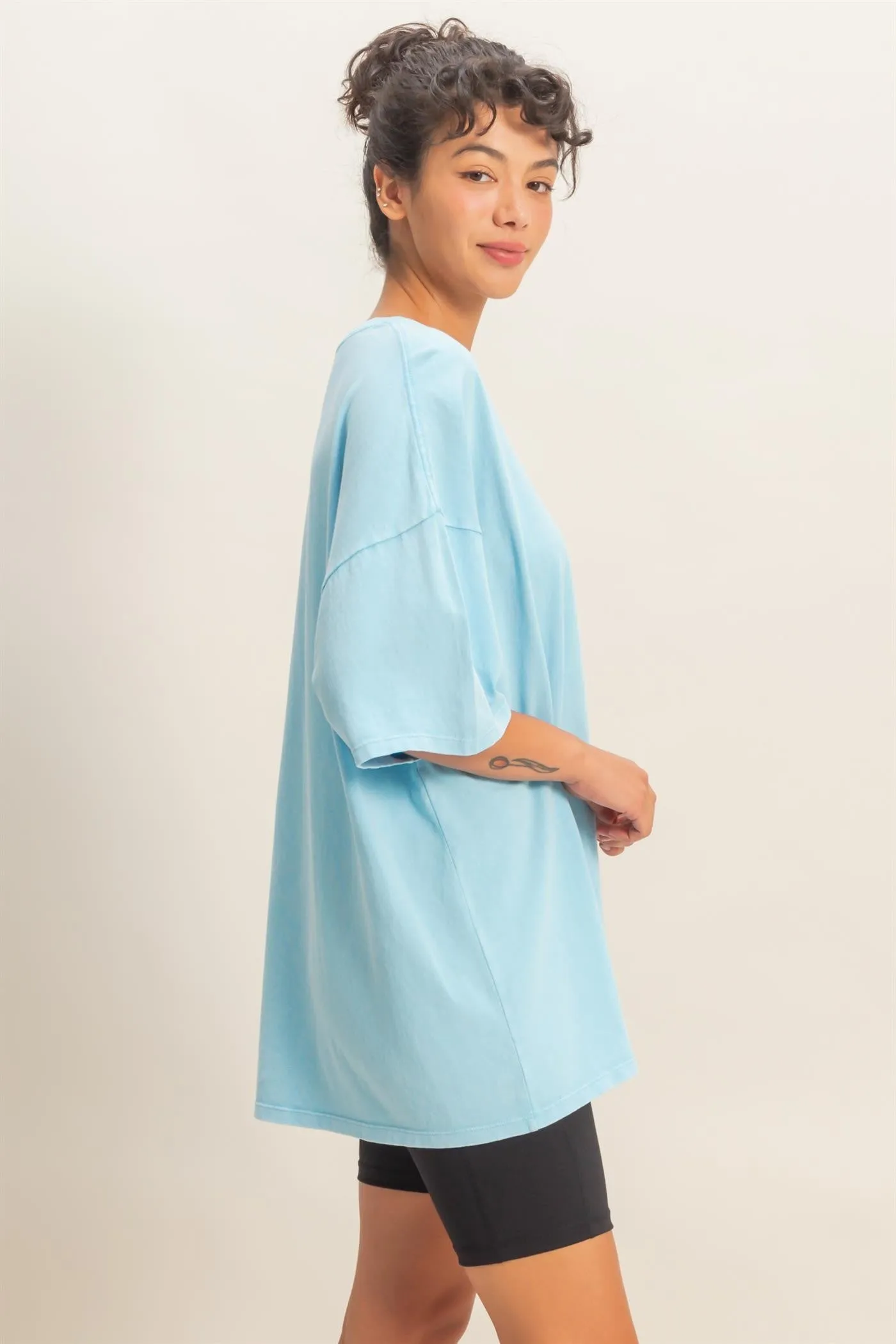 Light Blue Oversized Mineral Wash T-Shirt sold by Pinkblush product image thumbnail 2