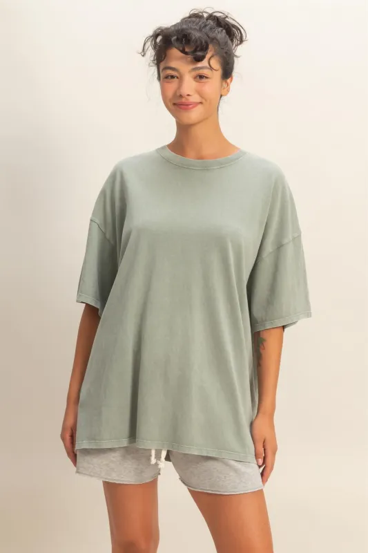 Sage Oversized Mineral Wash T-Shirt sold by Pinkblush