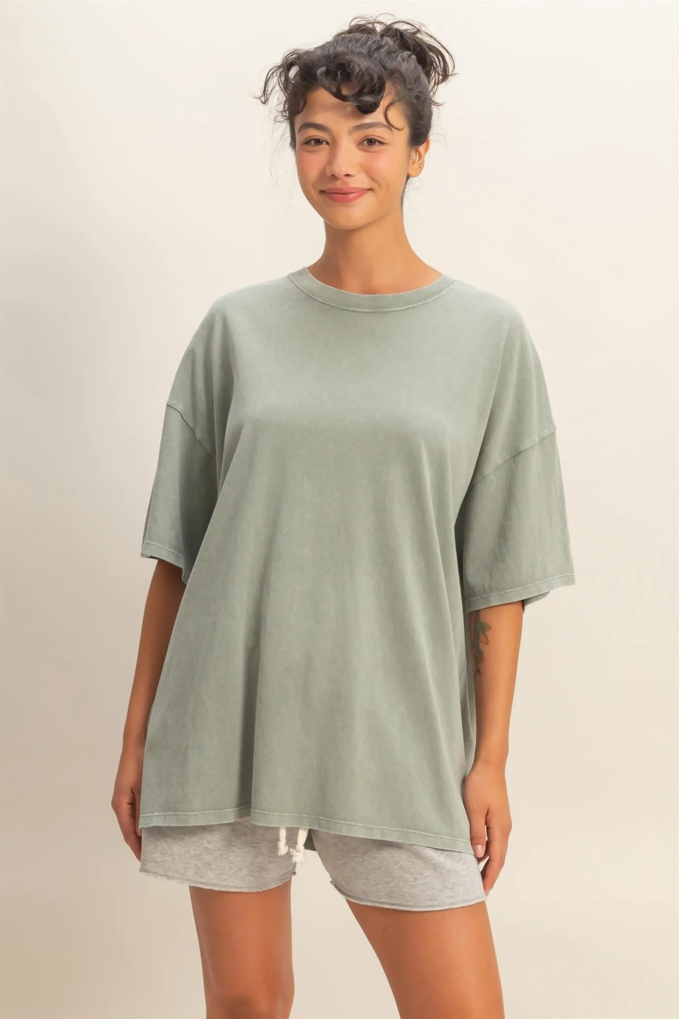 Sage Oversized Mineral Wash T-Shirt sold by Pinkblush