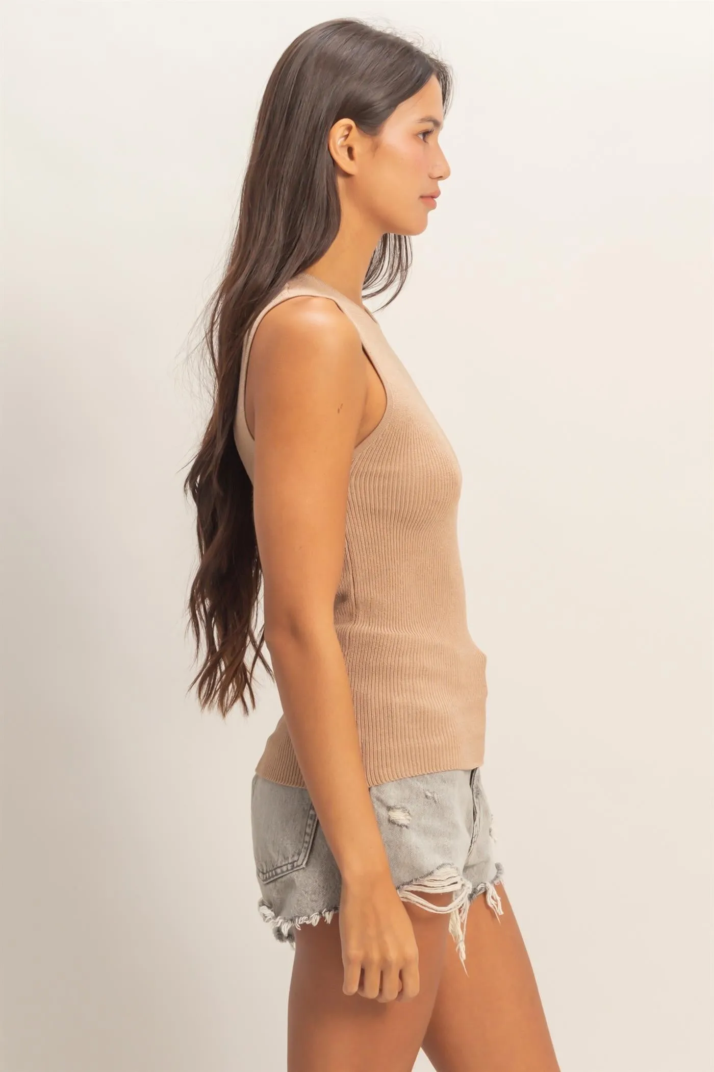 Dark Taupe Ribbed Knit Tank Top sold by Pinkblush product image thumbnail 2