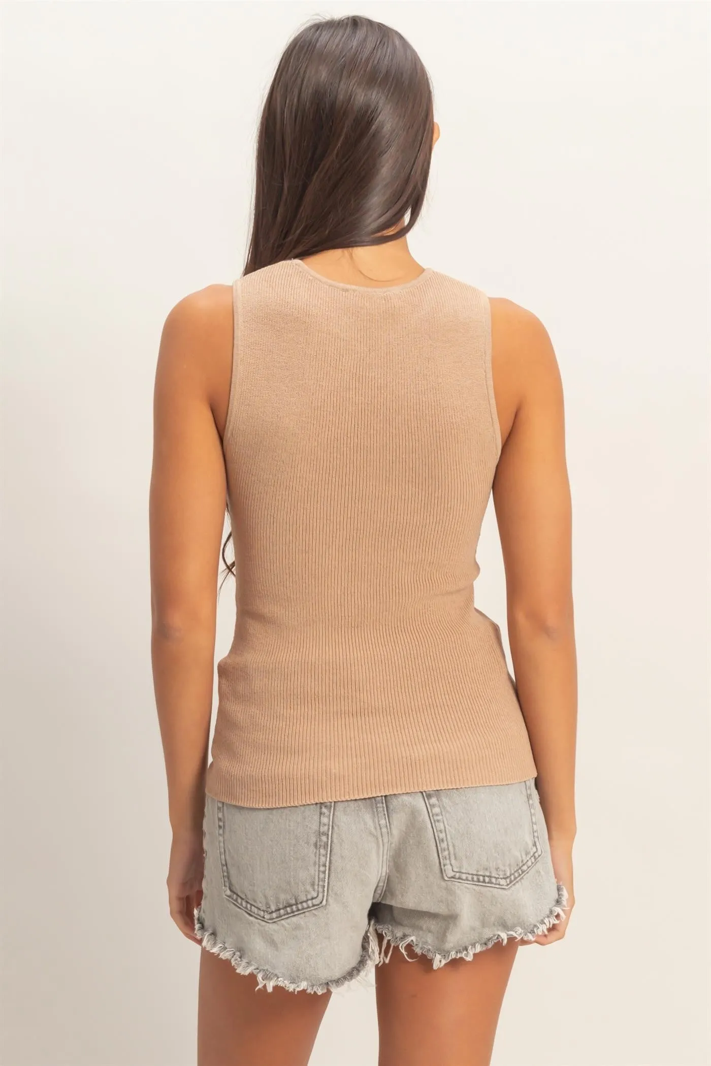 Dark Taupe Ribbed Knit Tank Top sold by Pinkblush product image thumbnail 3