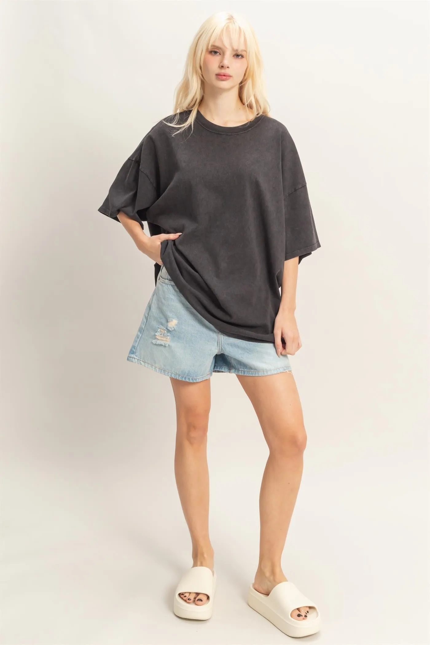 Black Oversized Mineral Wash T-Shirt sold by Pinkblush product image thumbnail 4