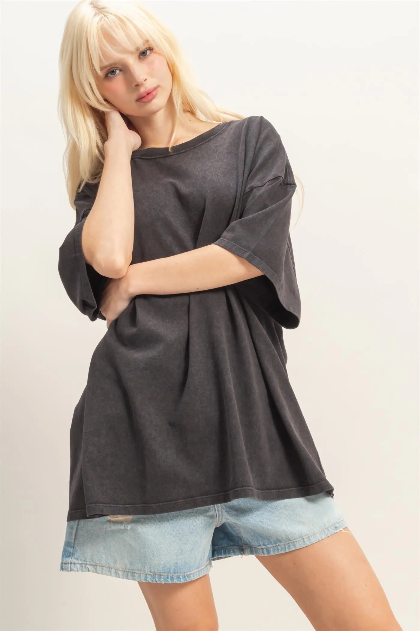 Black Oversized Mineral Wash T-Shirt sold by Pinkblush