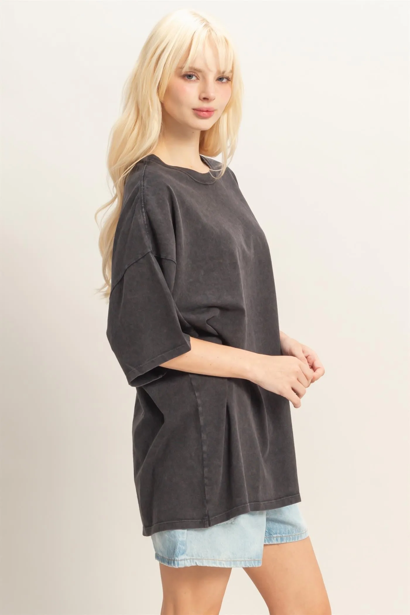 Black Oversized Mineral Wash T-Shirt sold by Pinkblush product image thumbnail 2