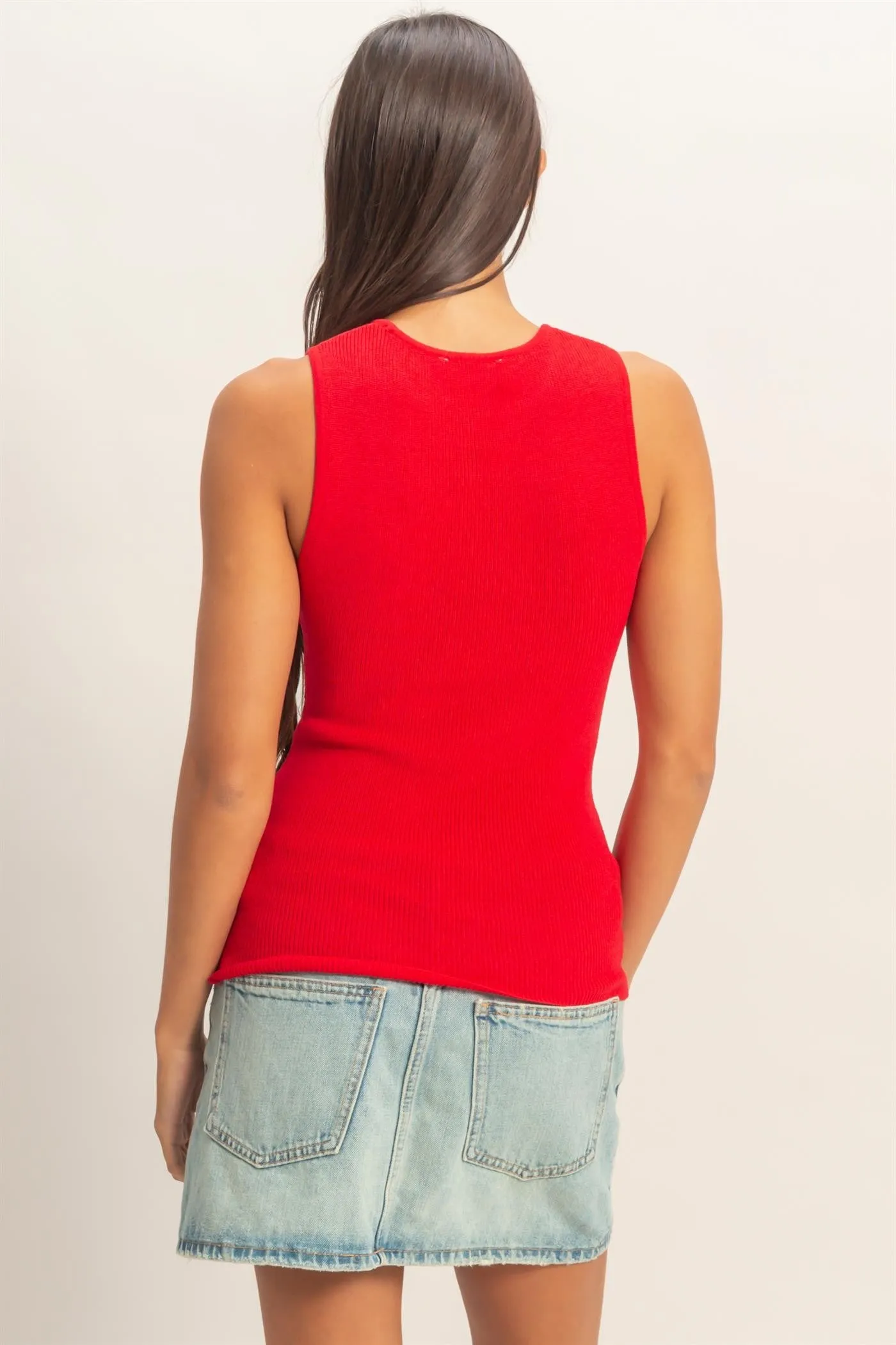 Red Ribbed Knit Tank Top sold by Pinkblush product image thumbnail 3