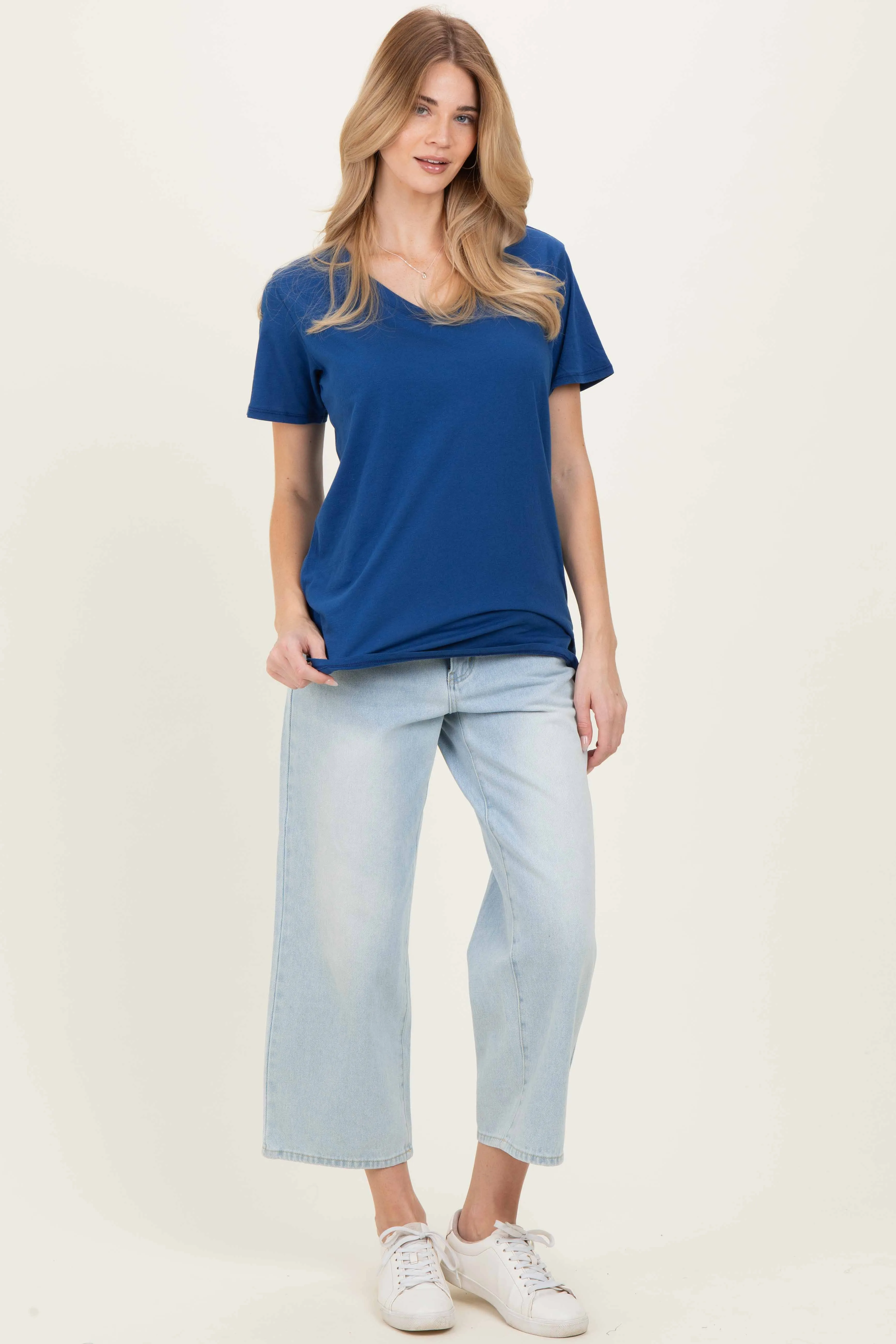 Navy Oversized V-Neck Short Sleeve Tee sold by Pinkblush product image thumbnail 2