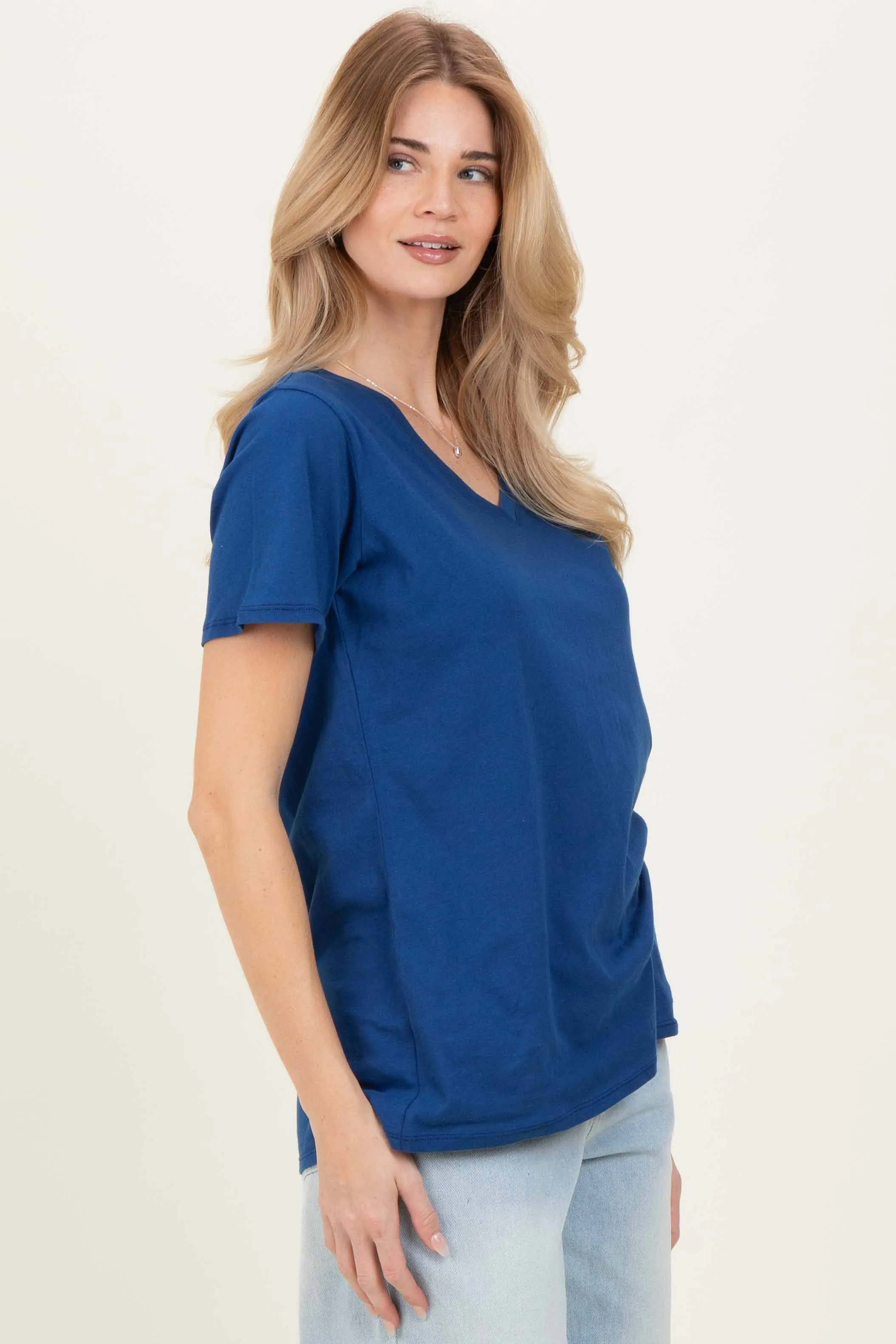 Navy Oversized V-Neck Short Sleeve Tee sold by Pinkblush product image thumbnail 3