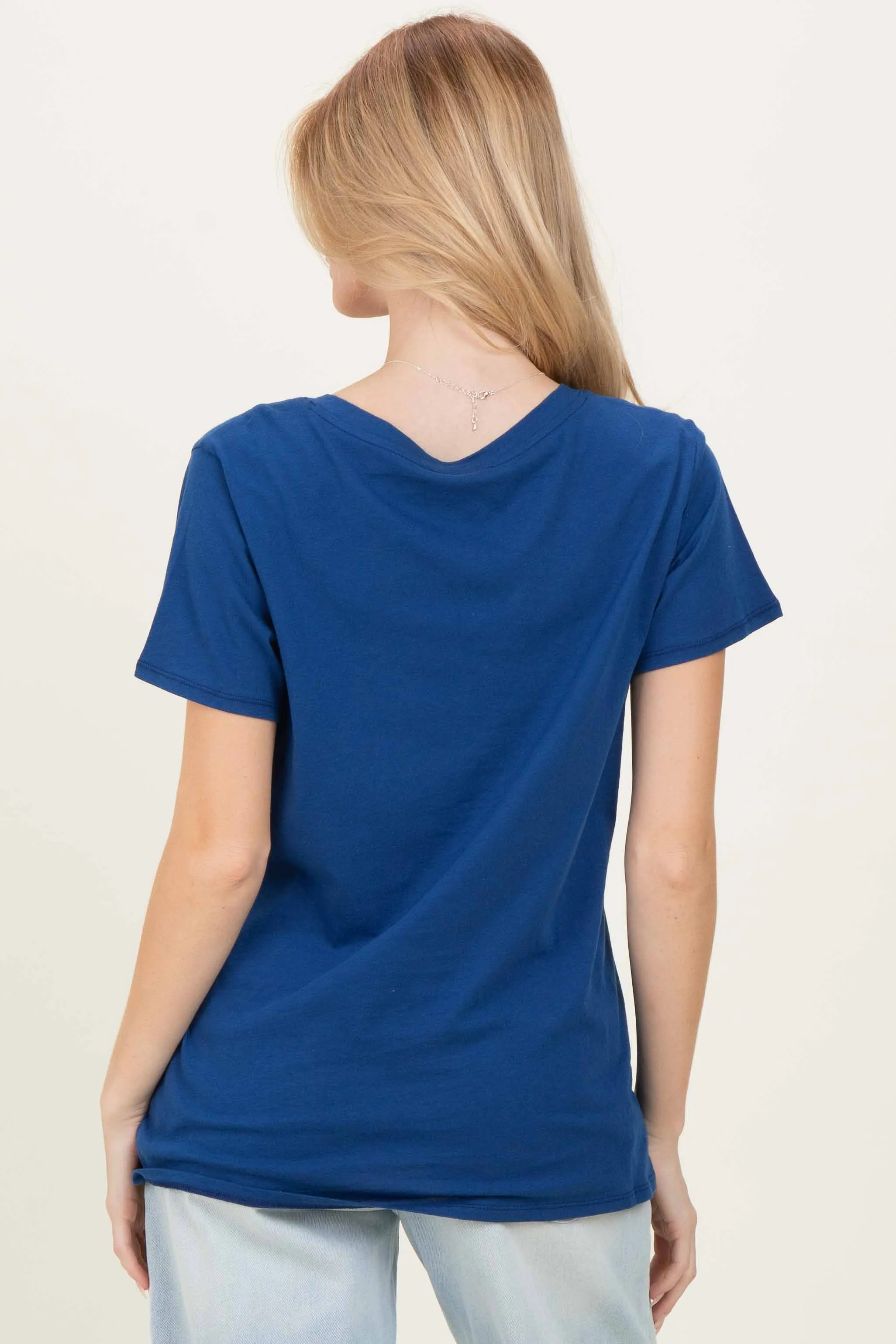 Navy Oversized V-Neck Short Sleeve Tee sold by Pinkblush product image thumbnail 4