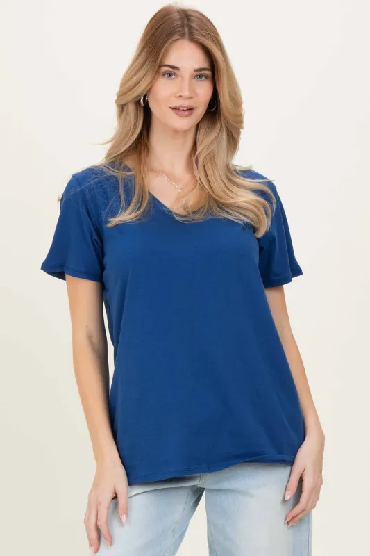 Navy Oversized V-Neck Short Sleeve Tee sold by Pinkblush