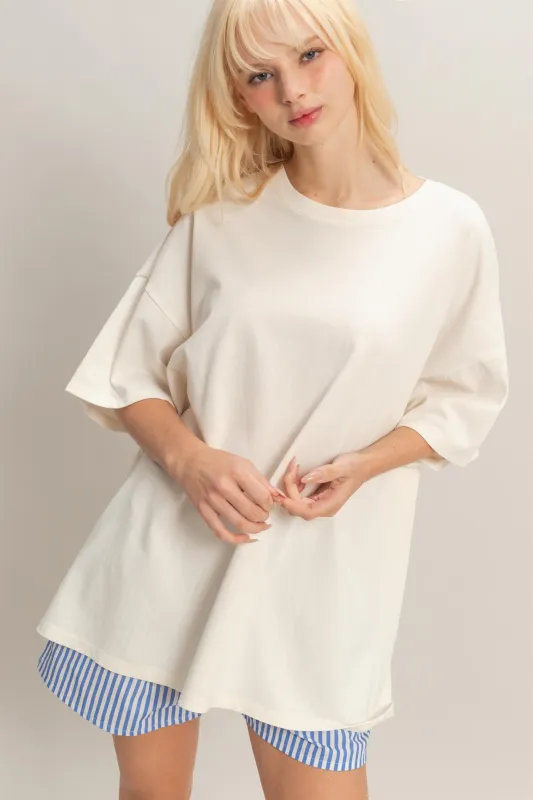 Ivory Oversized Mineral Wash T-Shirt sold by Pinkblush