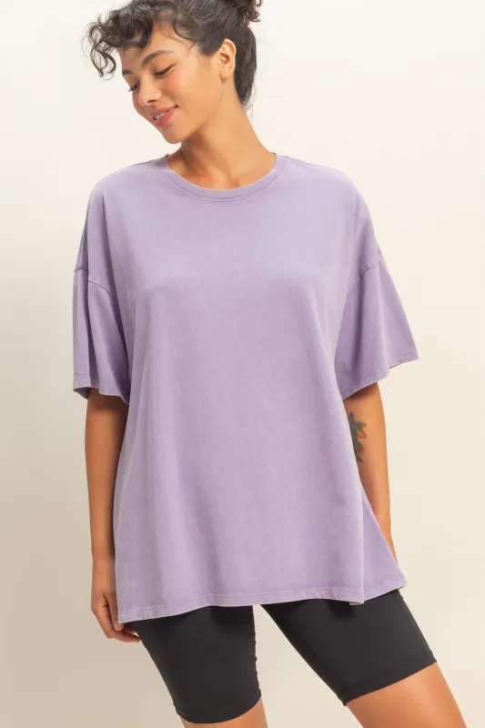 Dusty Purple Oversized Mineral Wash T-Shirt sold by Pinkblush