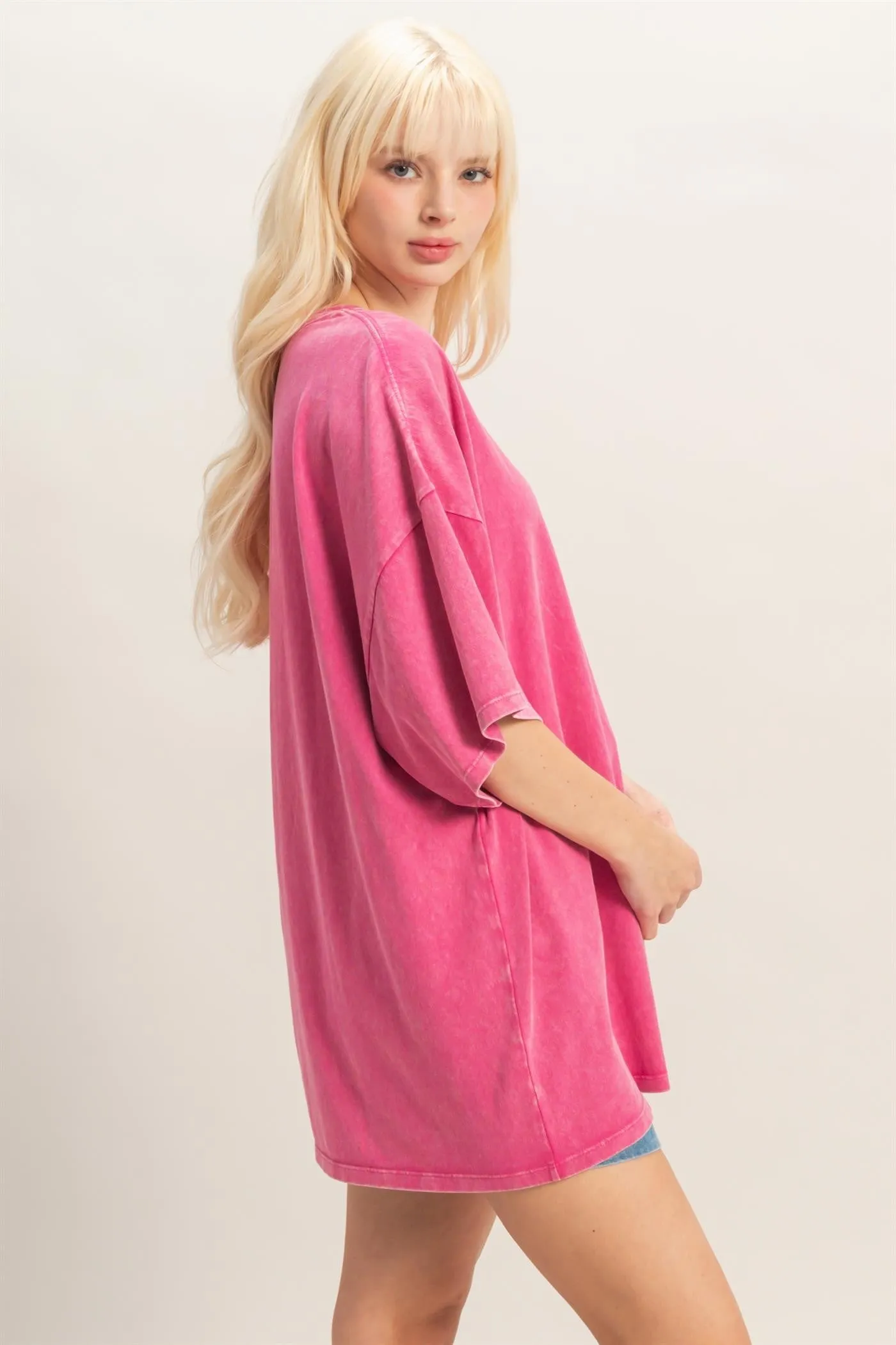 Fuchsia Oversized Mineral Wash T-Shirt sold by Pinkblush product image thumbnail 2